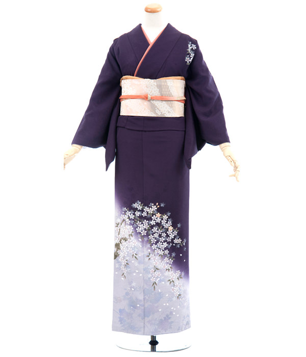 訪問着 紫地に裾ボカシと桜 京都 着物 レンタル｜和凛