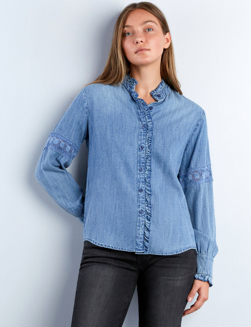 Women's Melody Button-Front Ruffle Shirt – Wash Lab – washlabshop