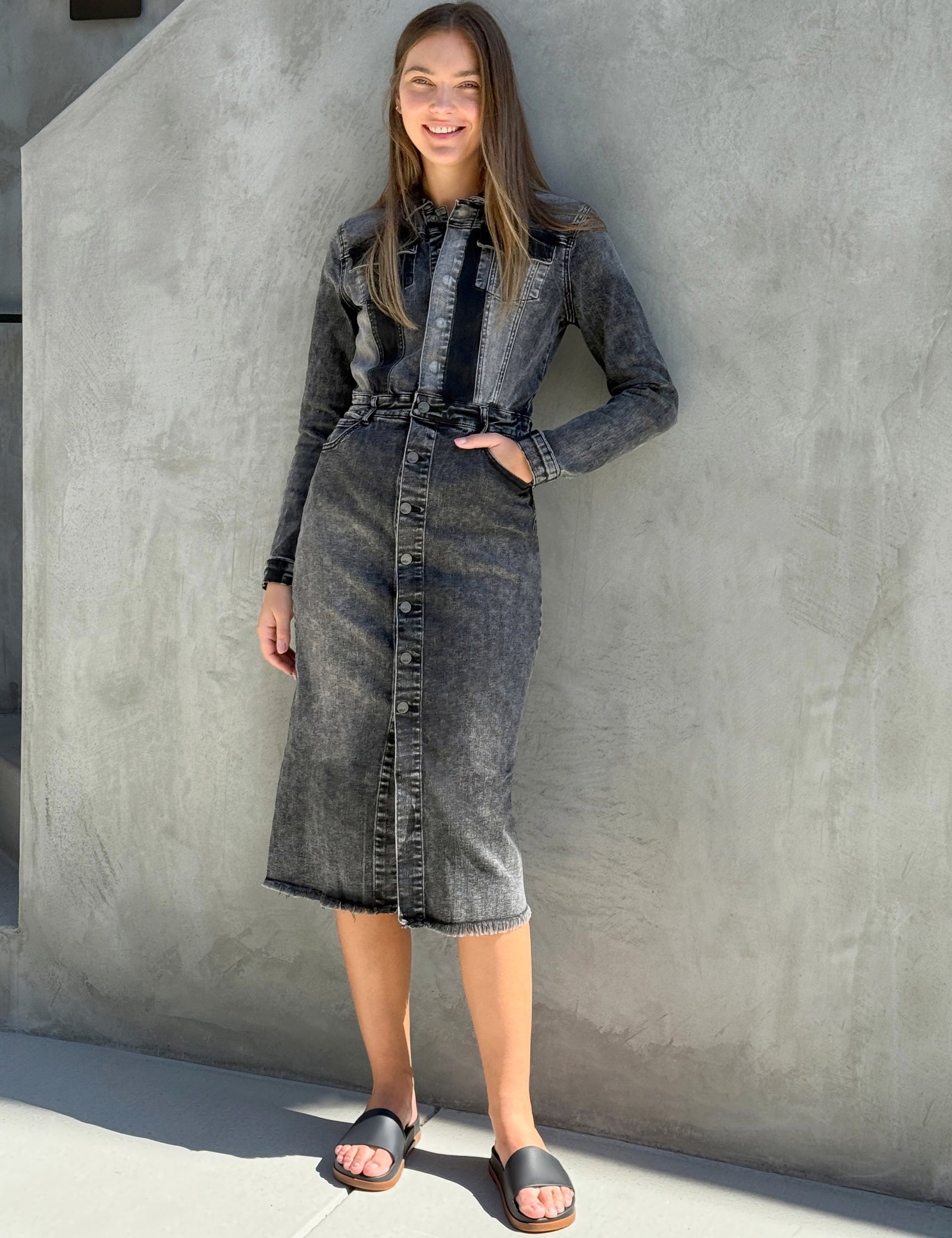 Women's Color-Blocked Denim Dress – Wash Lab – washlabshop