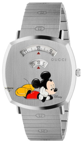 Gucci Grip x Disney Quartz Silver Dial Silver Steel Strap Unisex Watch
