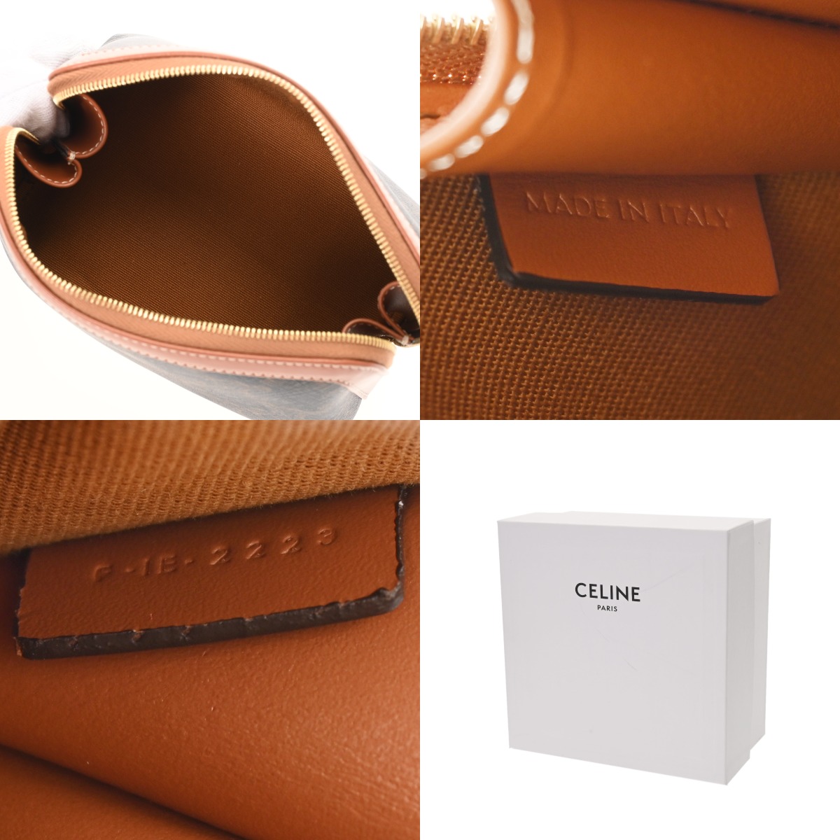 セリーヌ スモール コスメティックポーチ タン/ゴールド金具 4M1622CZJ