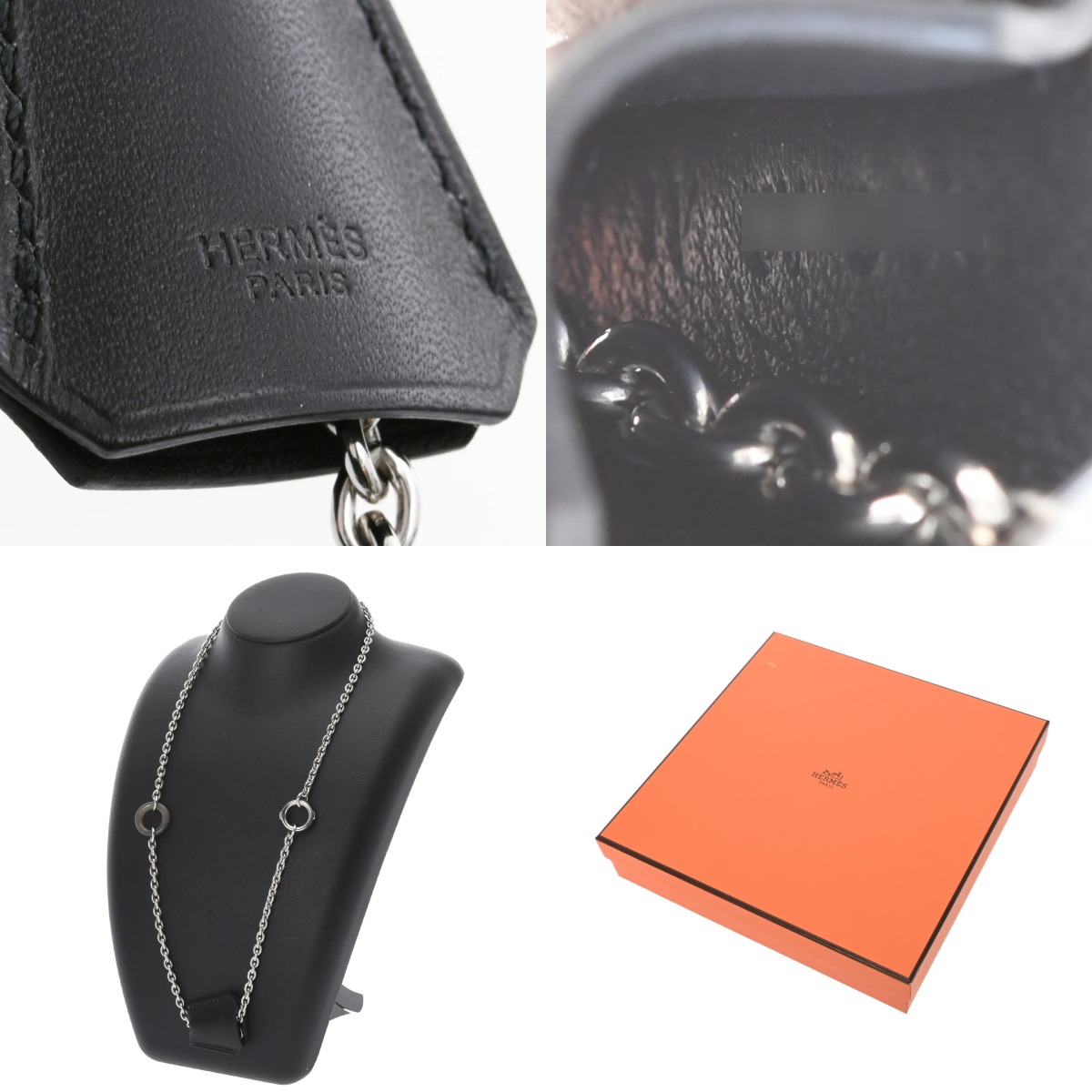 エルメス クロシェット ブラック/シルバー金具 メタル/ボックスカーフ