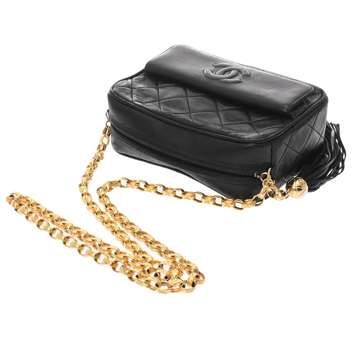 シャネル マトラッセ フリンジ チェーンショルダー ブラック