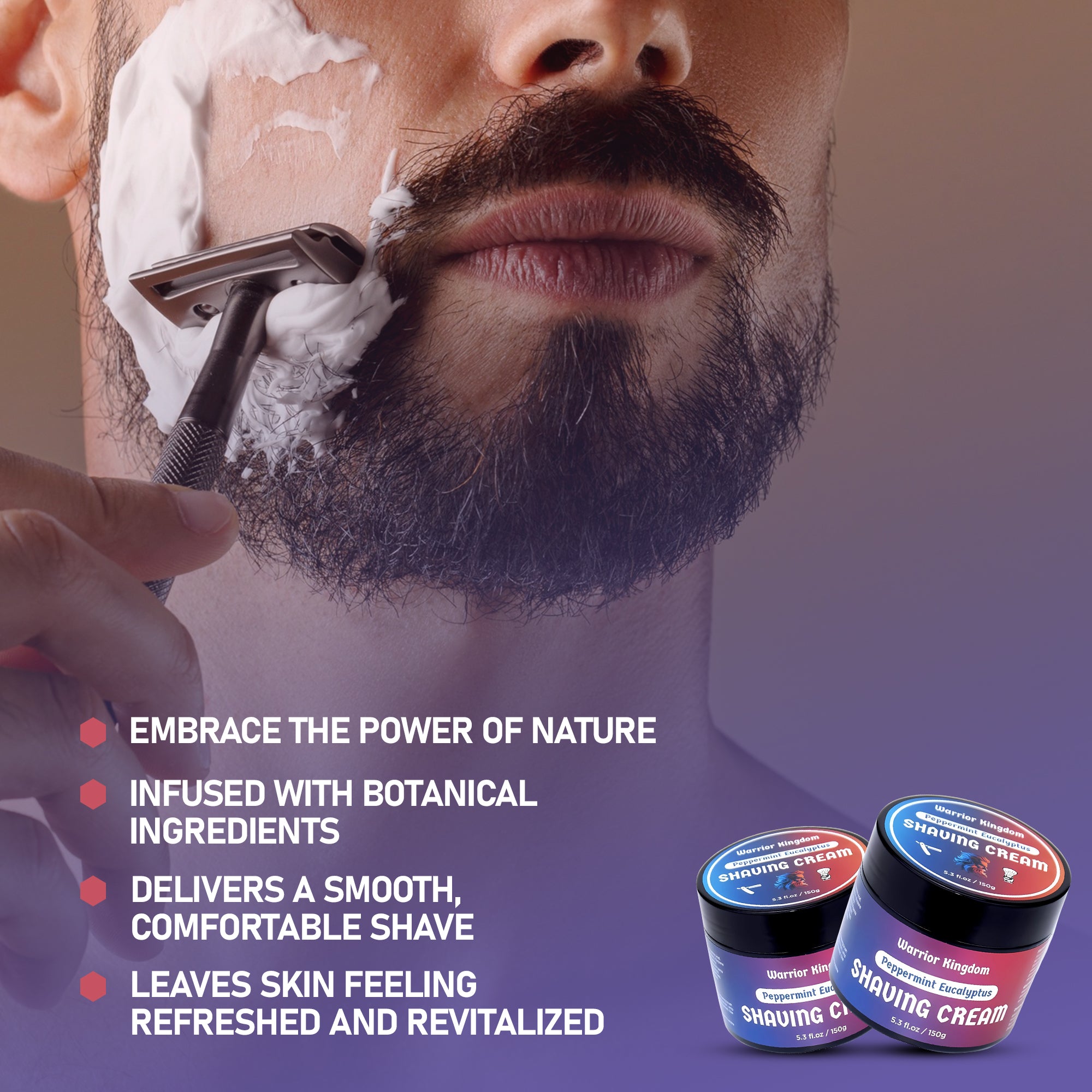 Warrior Kingdom Shaving Cream - Peppermint Eucalyptus for sensitive sk