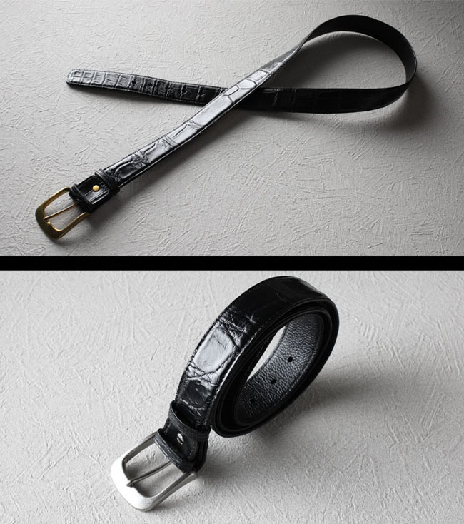 クロコダイル 竹腑 レザーベルト ピンバックル シルバー ゴールド 真鍮