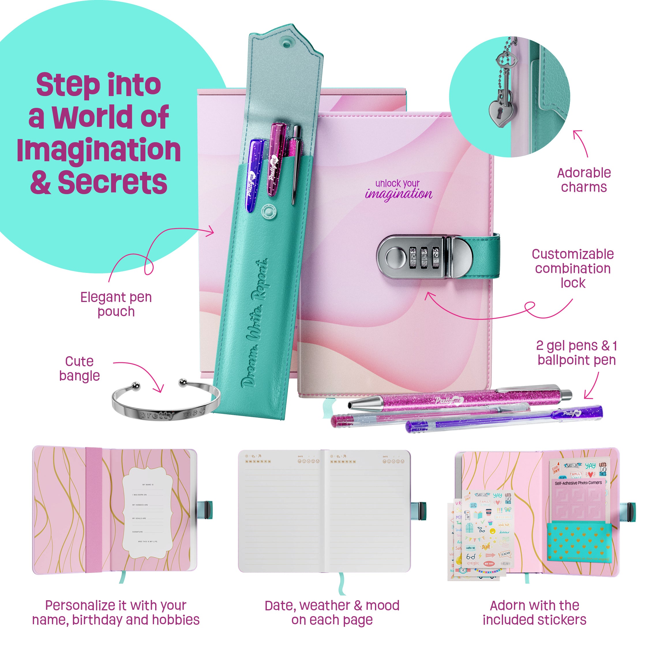 Pretty Me Secret Diary Set for Girls - Customizable Combination