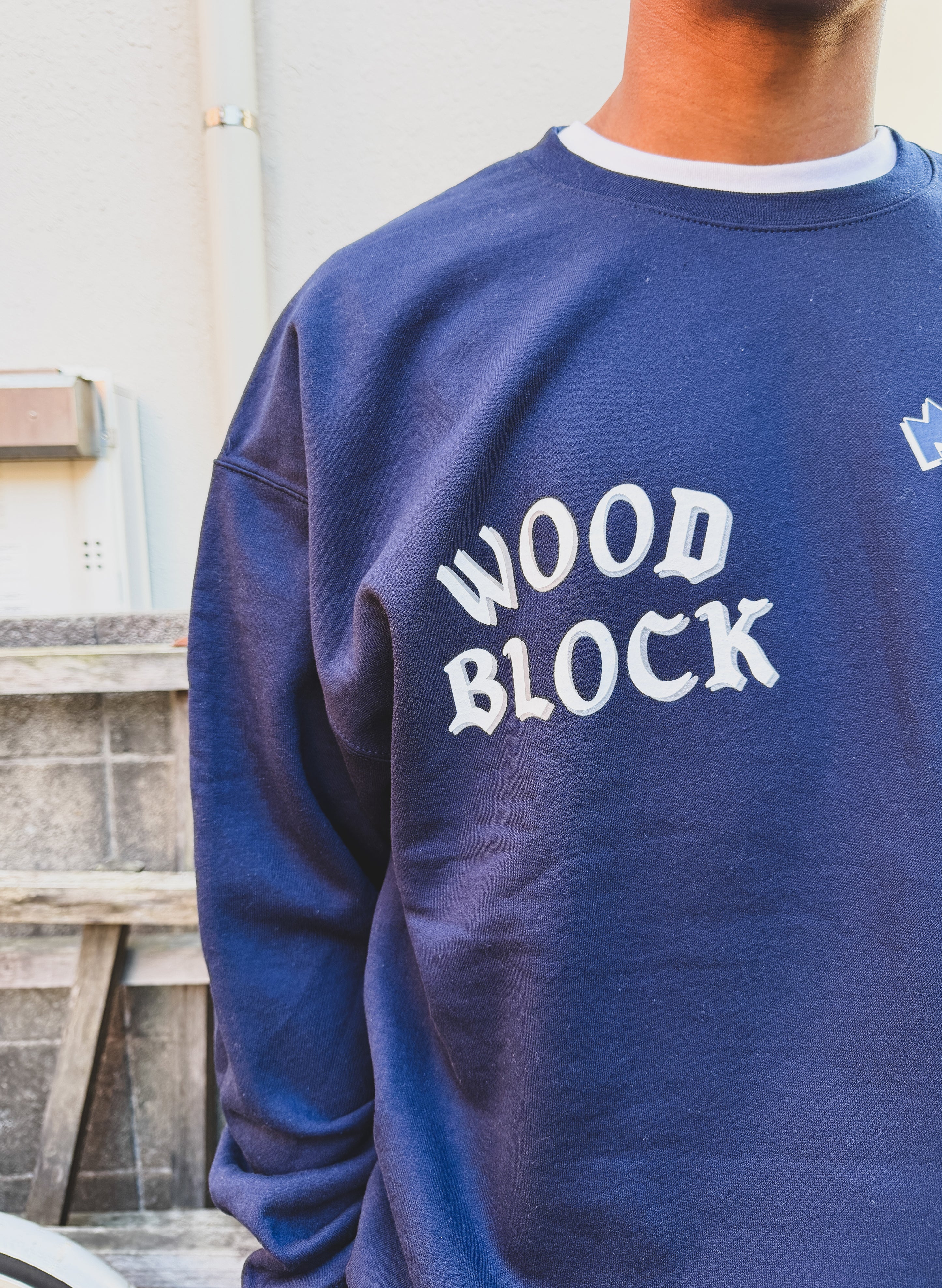 MASTERPIECE SOUND x WOODBLOCK CREW NECK SWEAT NAVY (WB-25AW-016)