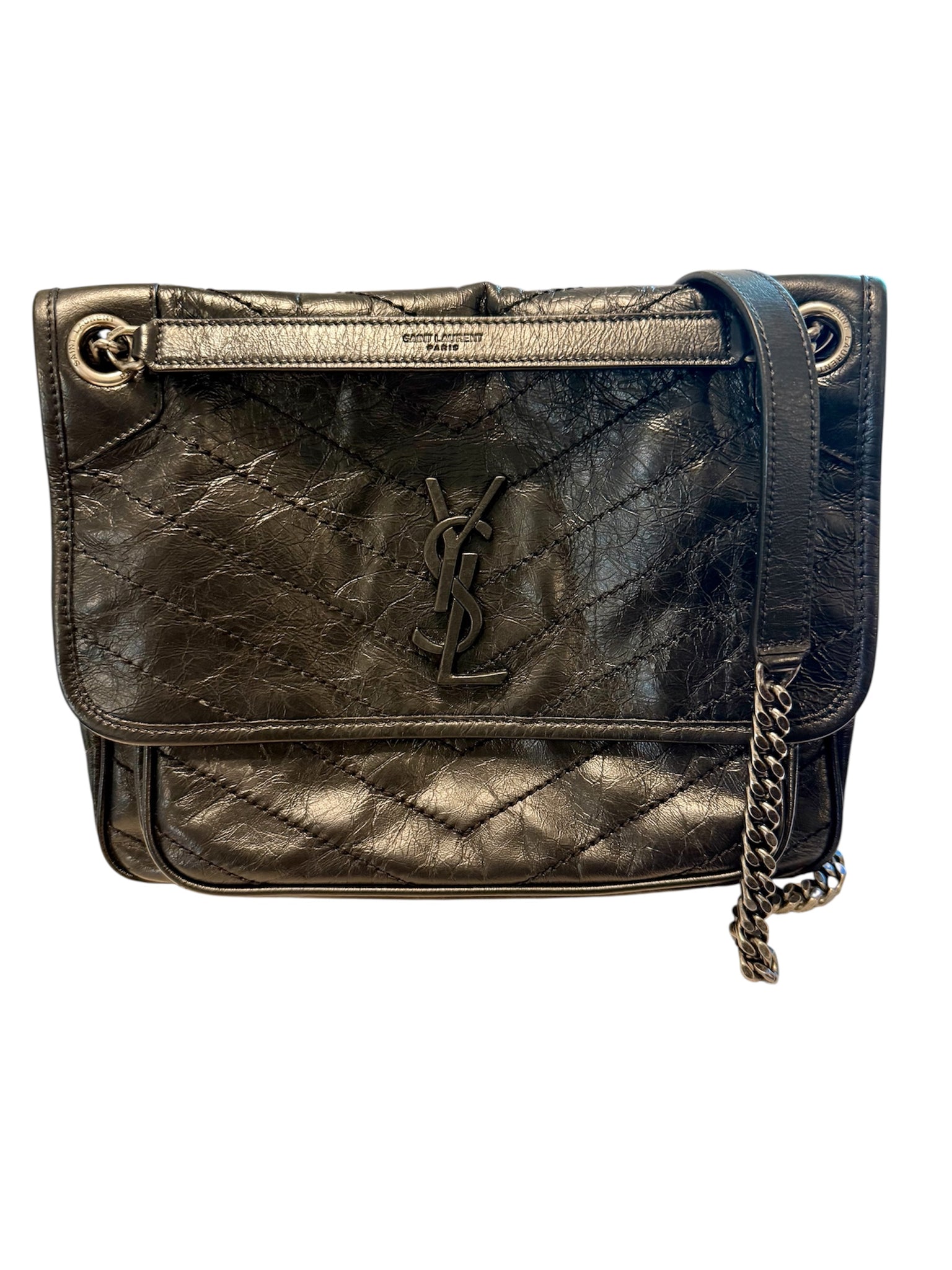 Saint Laurent YSL Black Niki Medium Vintage Leather Purse