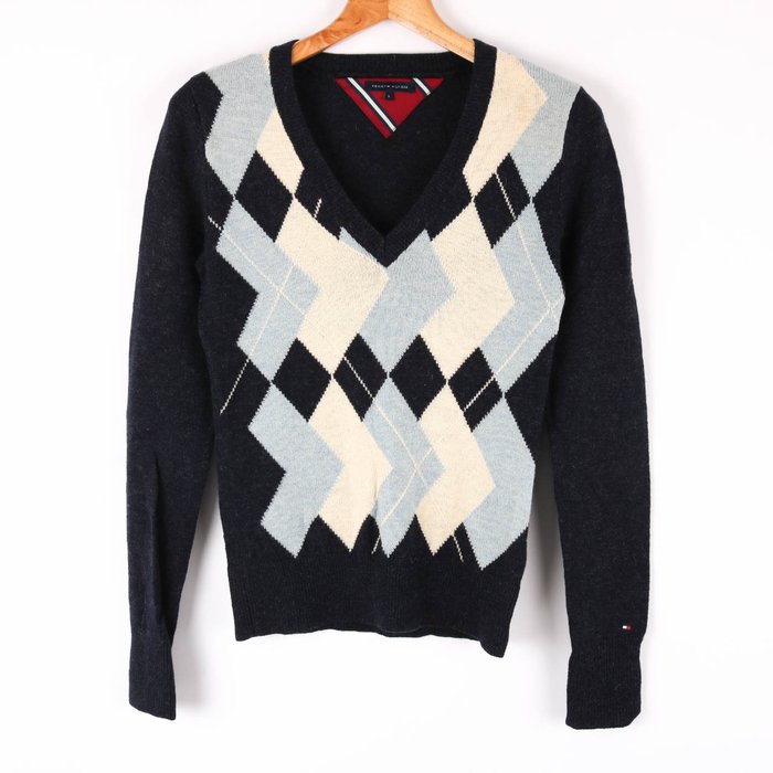 トミーヒルフィガー 長袖ニット セーター アーガイル柄 Vネック