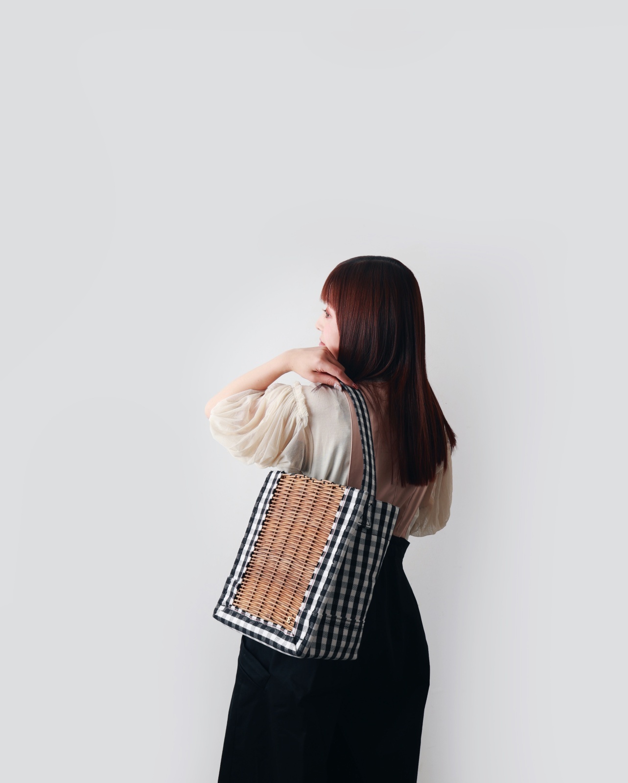 ebagos エバゴス ギンガム・ワンハンドルトート M