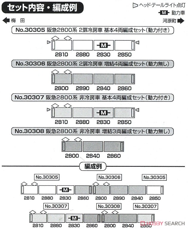 阪急 2800系非冷房車 増結3輛編成セット (動力無し) (増結・3両セット