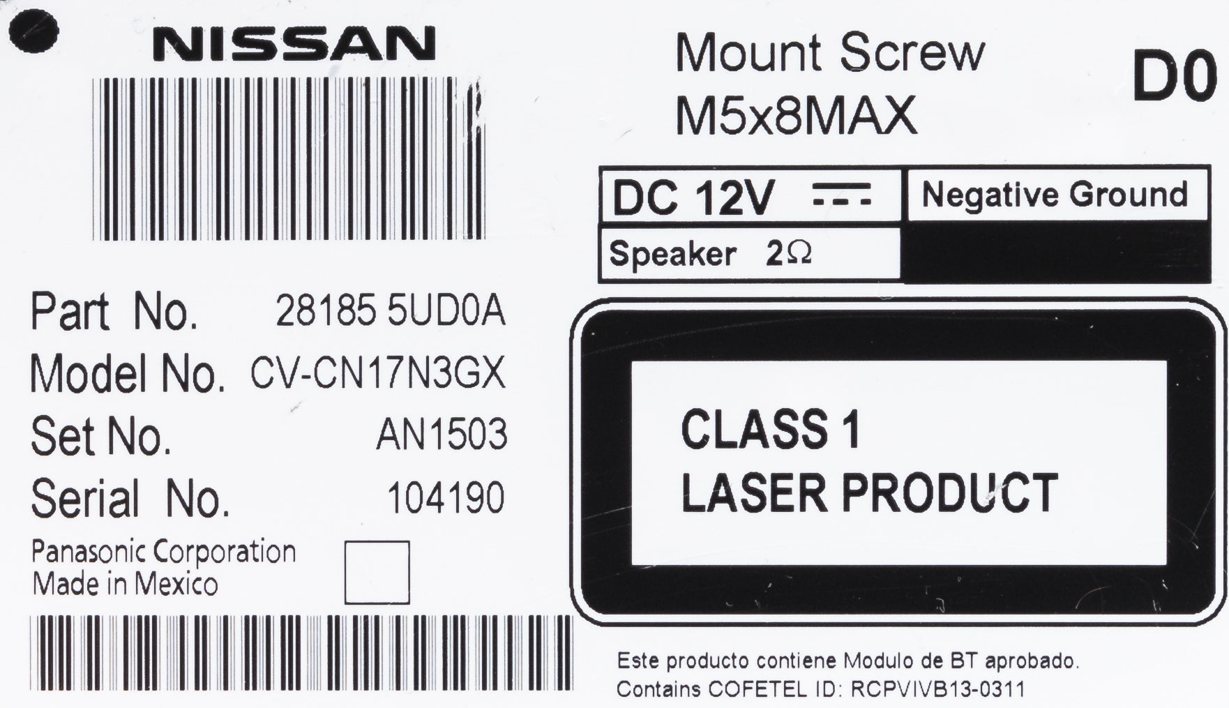 2018-19 Nissan Sentra AM FM Radio CD MP3 Player 5.8