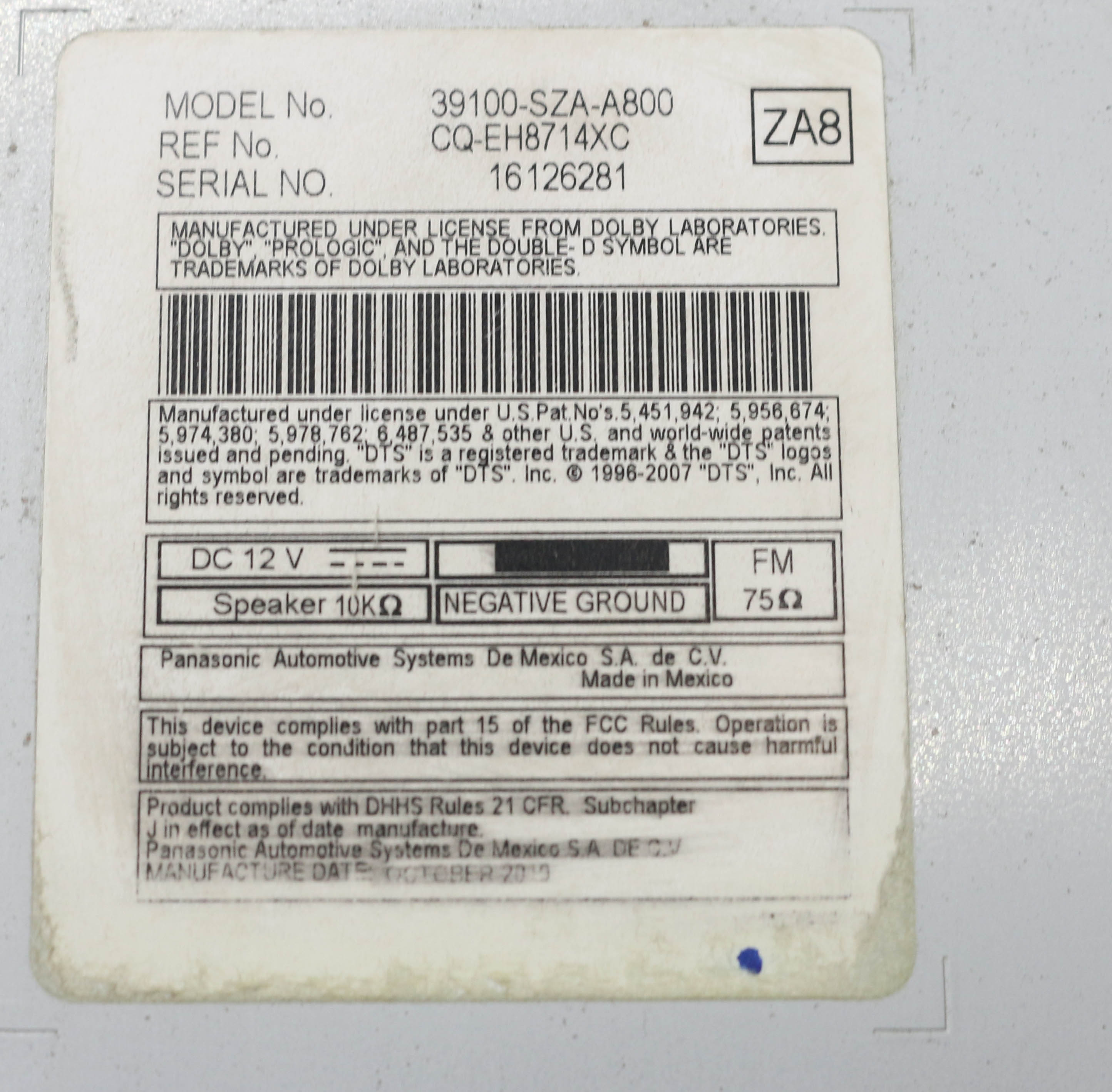 2009-11 Honda Pilot AM FM Radio 6 Disc CD w Climate Controls 39100