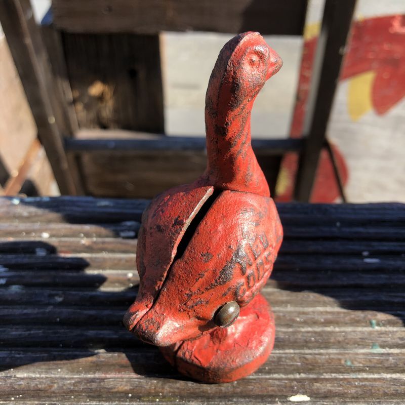 Vintage Cast Iron Red Goose Shoes Bank (B746) - 2000toys Antique Mall