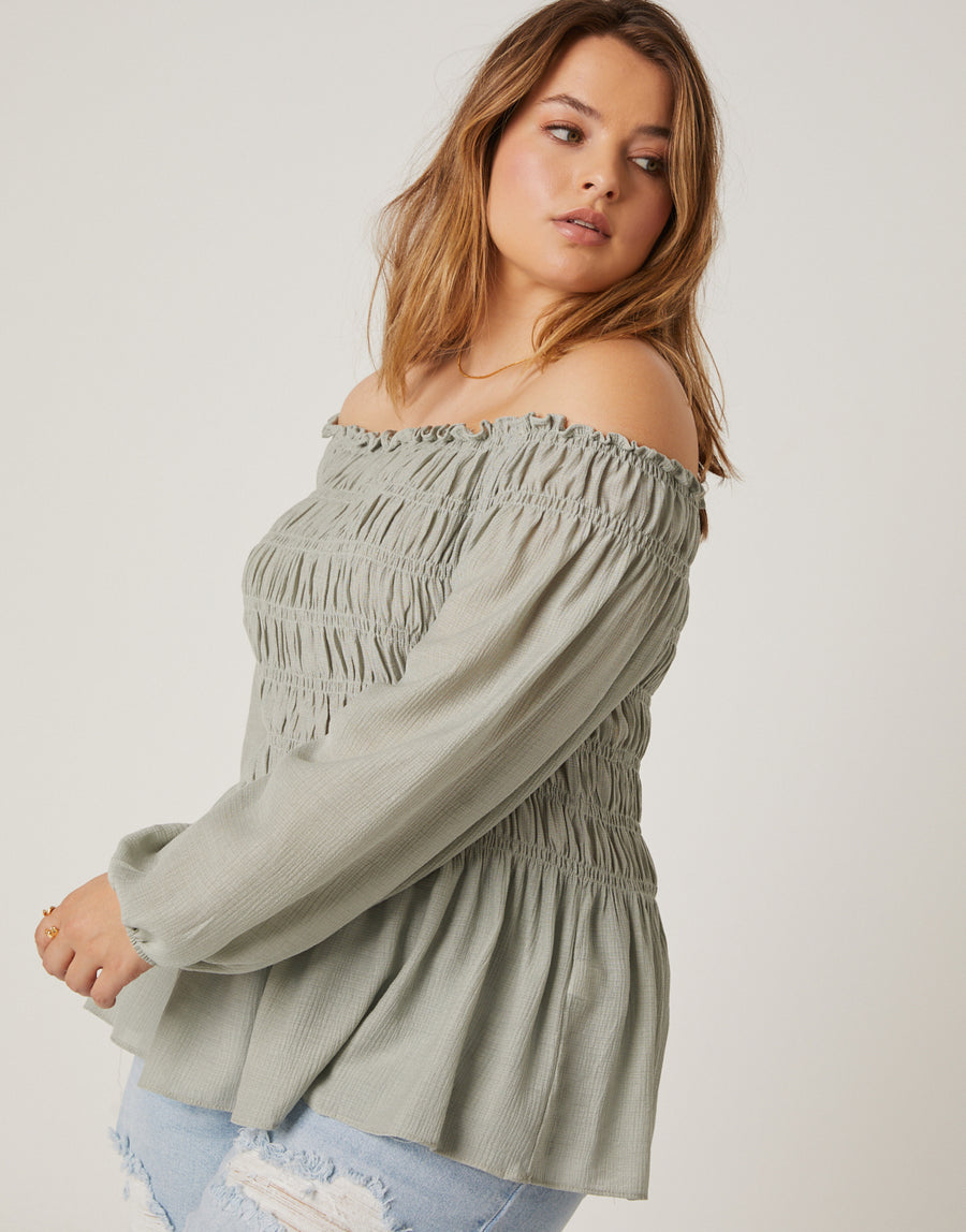 Plus Size Smocked Off Shoulder Blouse – 2020AVE