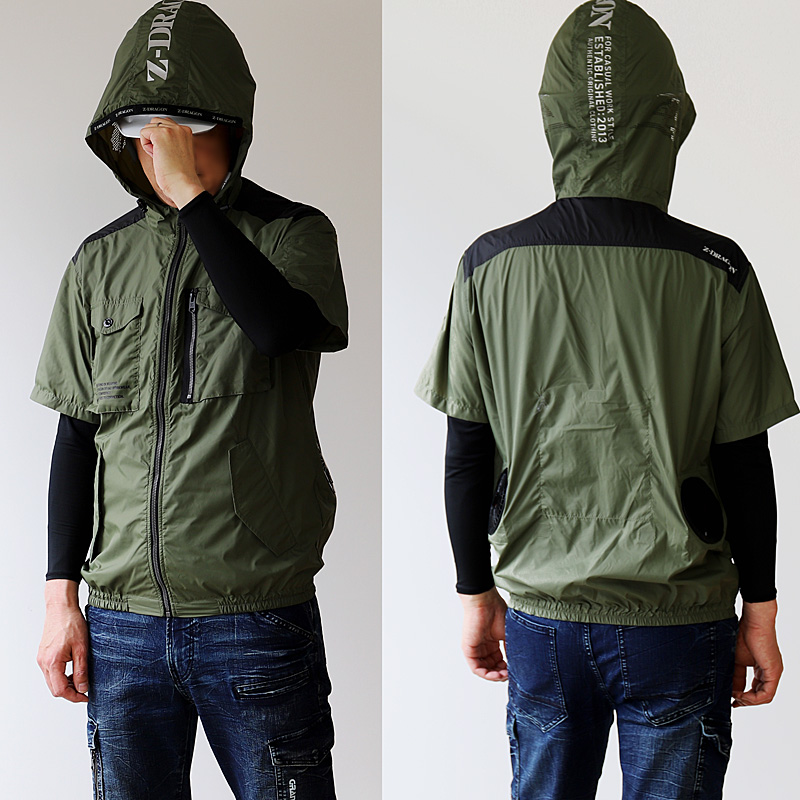 Z-DRAGON 空調服 フード付き半袖ブルゾン 74260 【ナイロン100