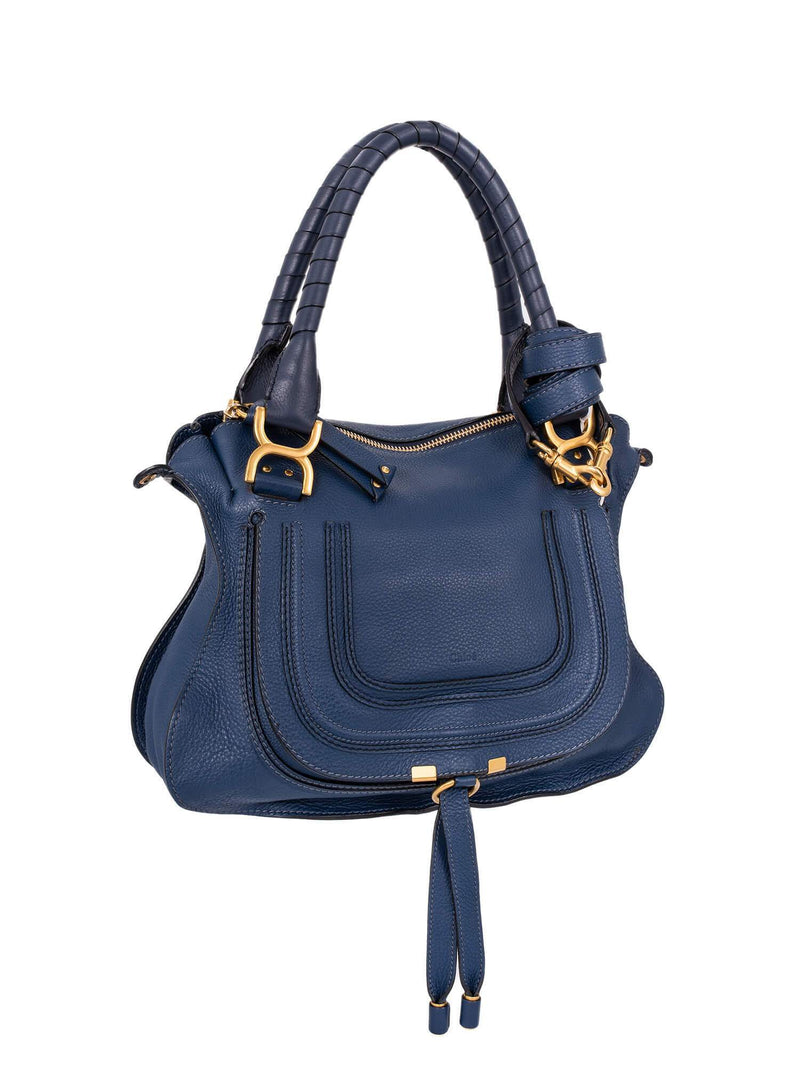 Chloe Leather Medium Marcie Satchel Bag Navy Blue