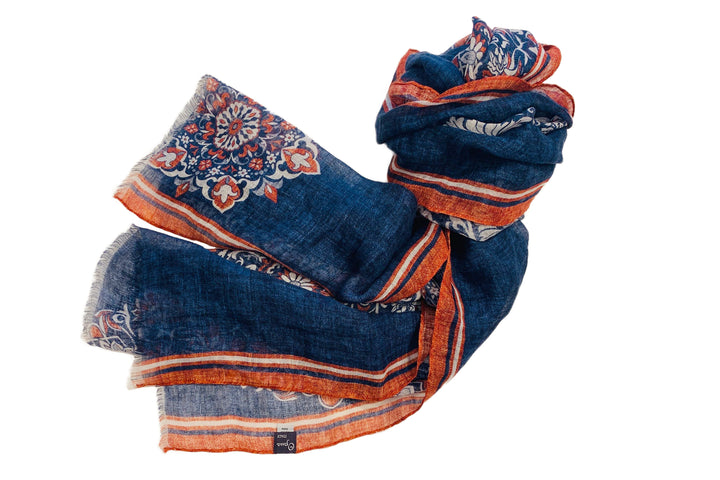 ラスト1点！】Opus ストール ◇ ネイビー×大花柄(オレンジライン