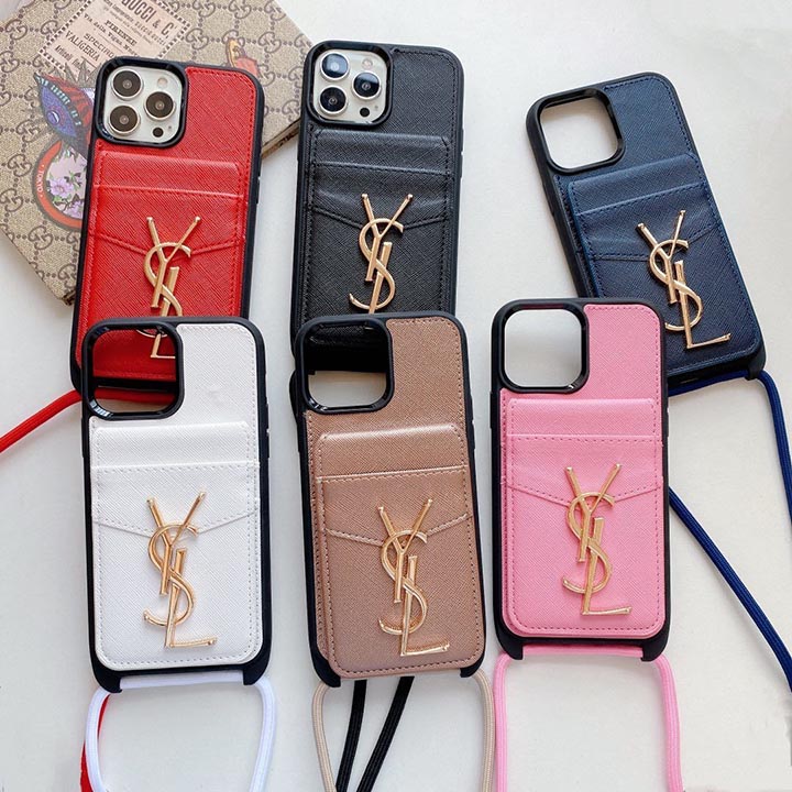 YSL iPhone17pro/17携帯ケース スマホショルダー 紐付き 背面 カード