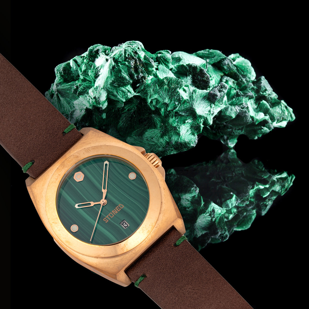 STONED Malachite Gemstone Dial Bronze Automatic Watch core