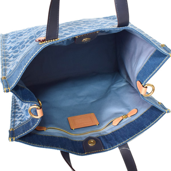COACH】コーチ デニム レザー シグネチャー フィールド トート 2way