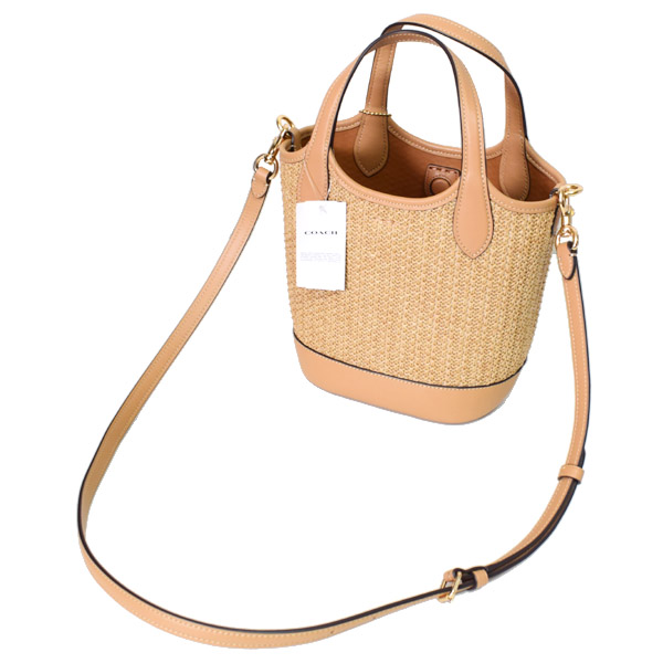 COACH】コーチ かごバッグ ストロー レザー ハンナ バケット ロゴ