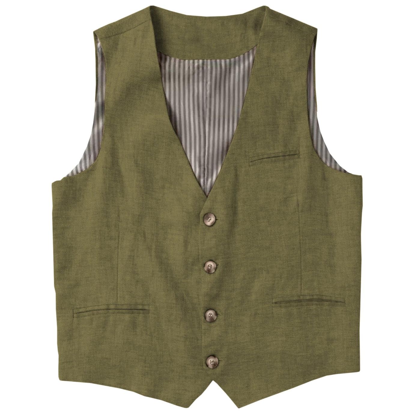 Ceehuteey Men's Linen V Neck Vest Casual Summer Leisure Waistcoat