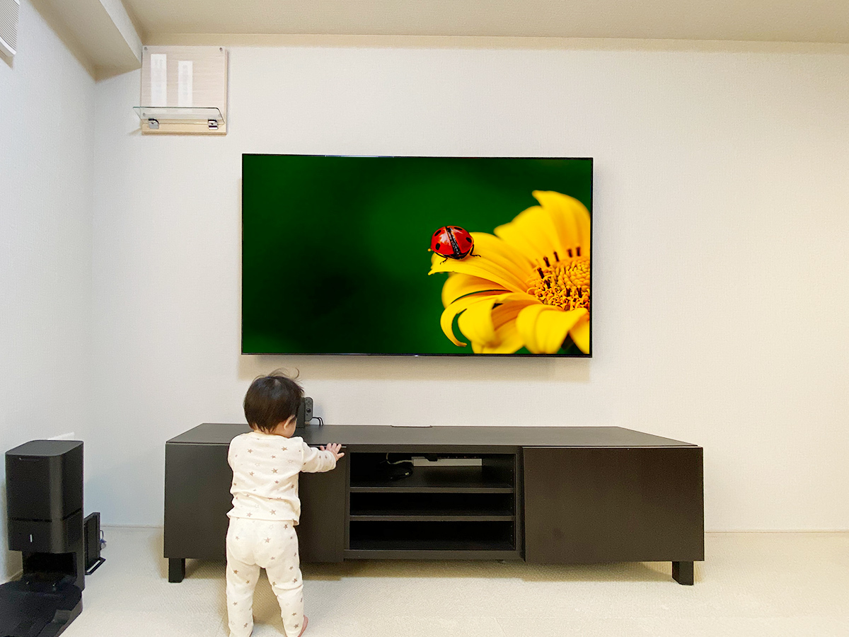 名古屋市でコンセントが無い壁面に、ソニーブラビア65インチ有機EL