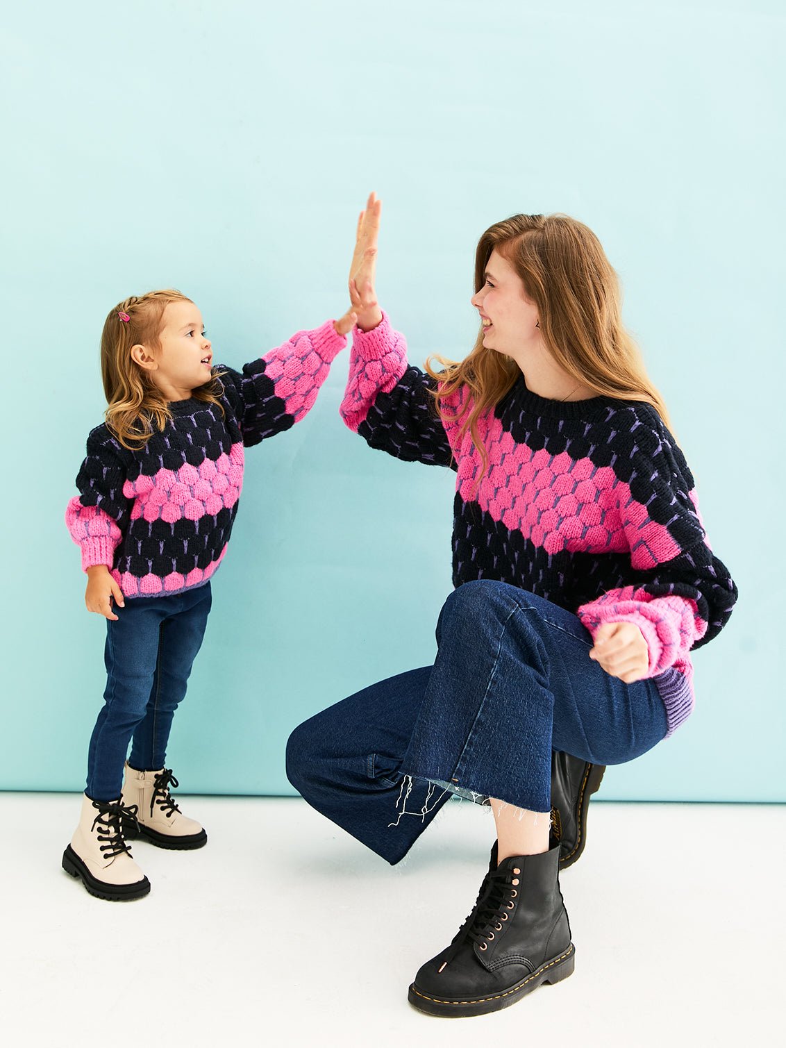 Marissa Adult and Mini Me Stripe Bubble Stitch Matching Jumpers