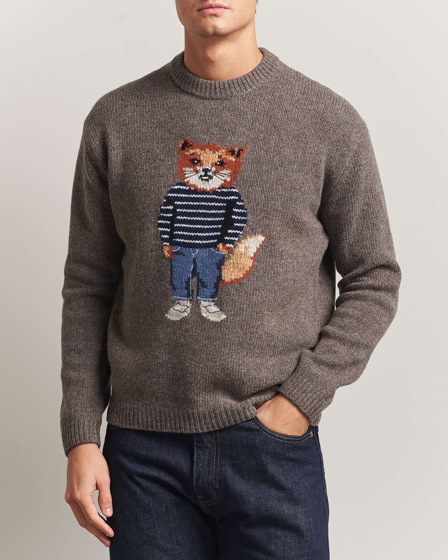 Maison Kitsuné Dressed Fox Wool Knitted Sweater Dark Grey Melange