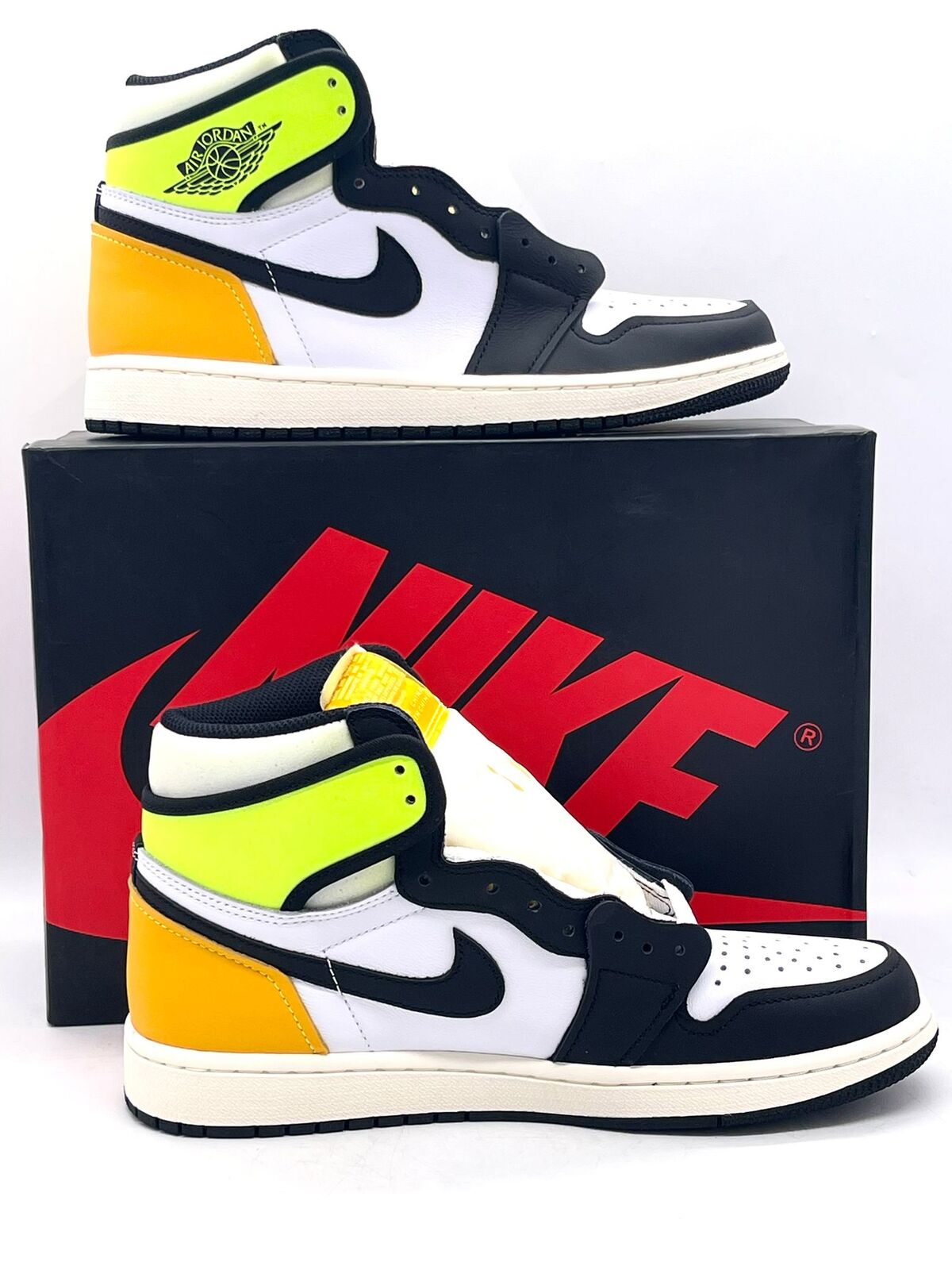 Jordan 1 Retro High White Black Volt University Gold