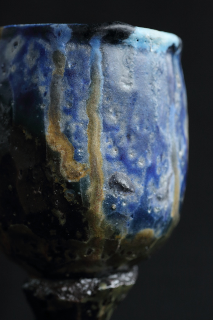 馬場隆志 備前窯変蒼ワイングラス 満容量280ml 登り窯焼成 陶芸作家