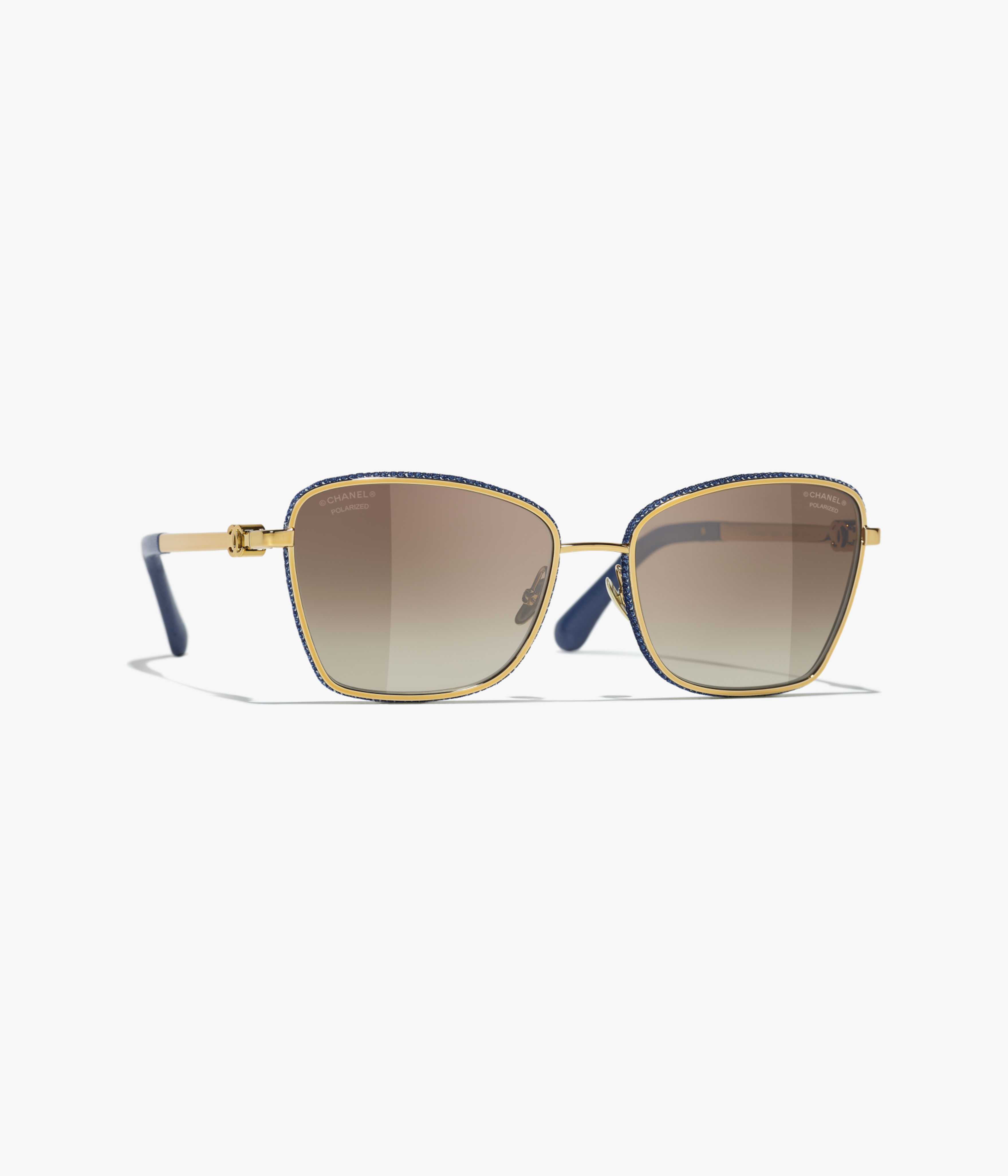 CHANEL Sunglasses: Cat Eye Sunglasses, metal, calfskin & denim
