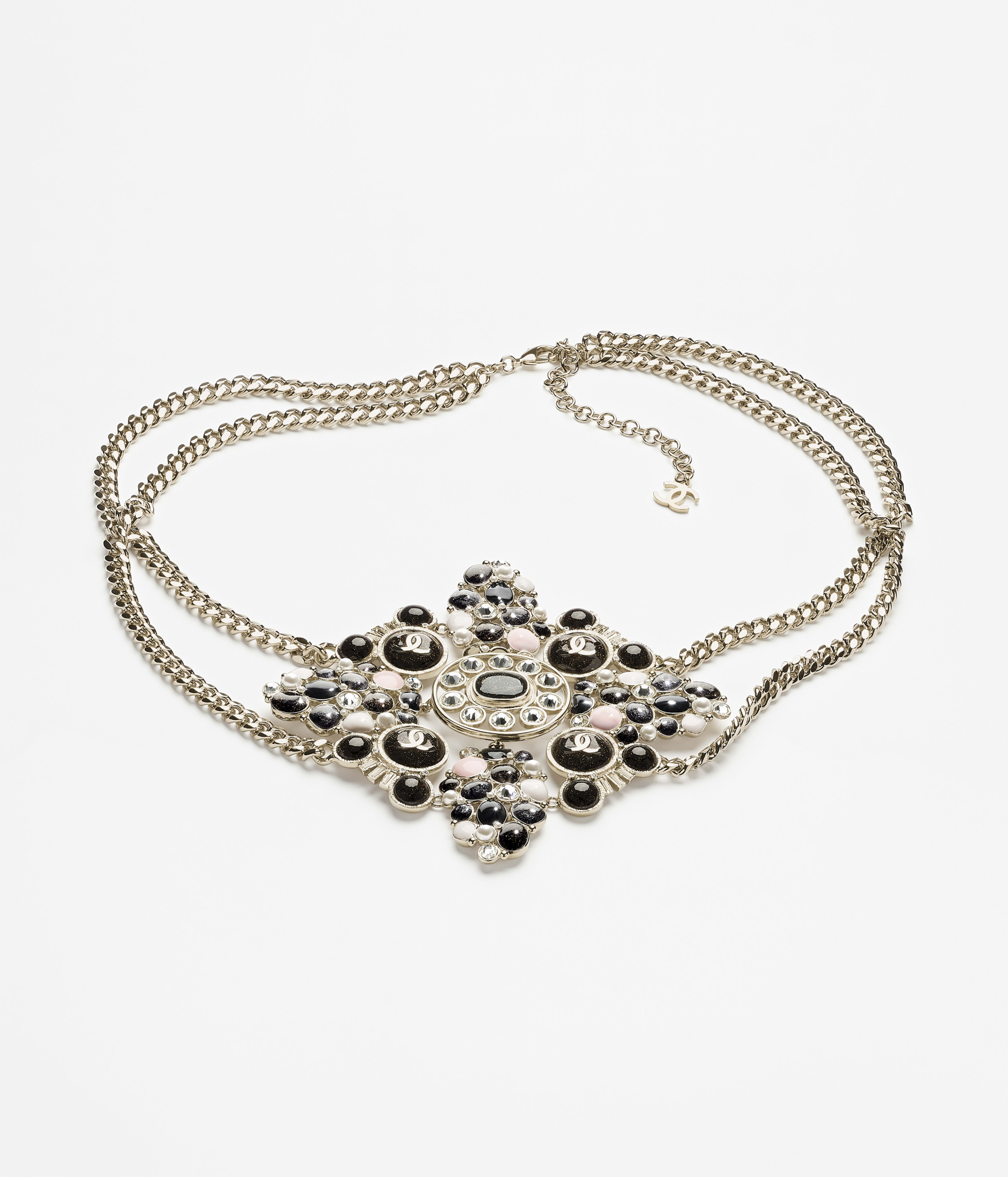 Camellia - Mixed fibers, strass & glass pearls, black — Fashion