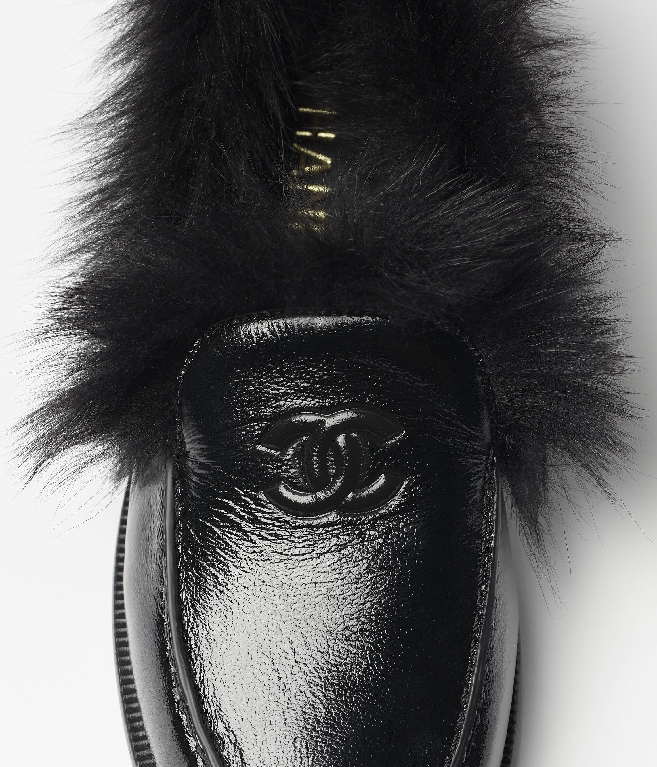 Moccasins - Shiny crumpled lambskin & shearling lambskin, black