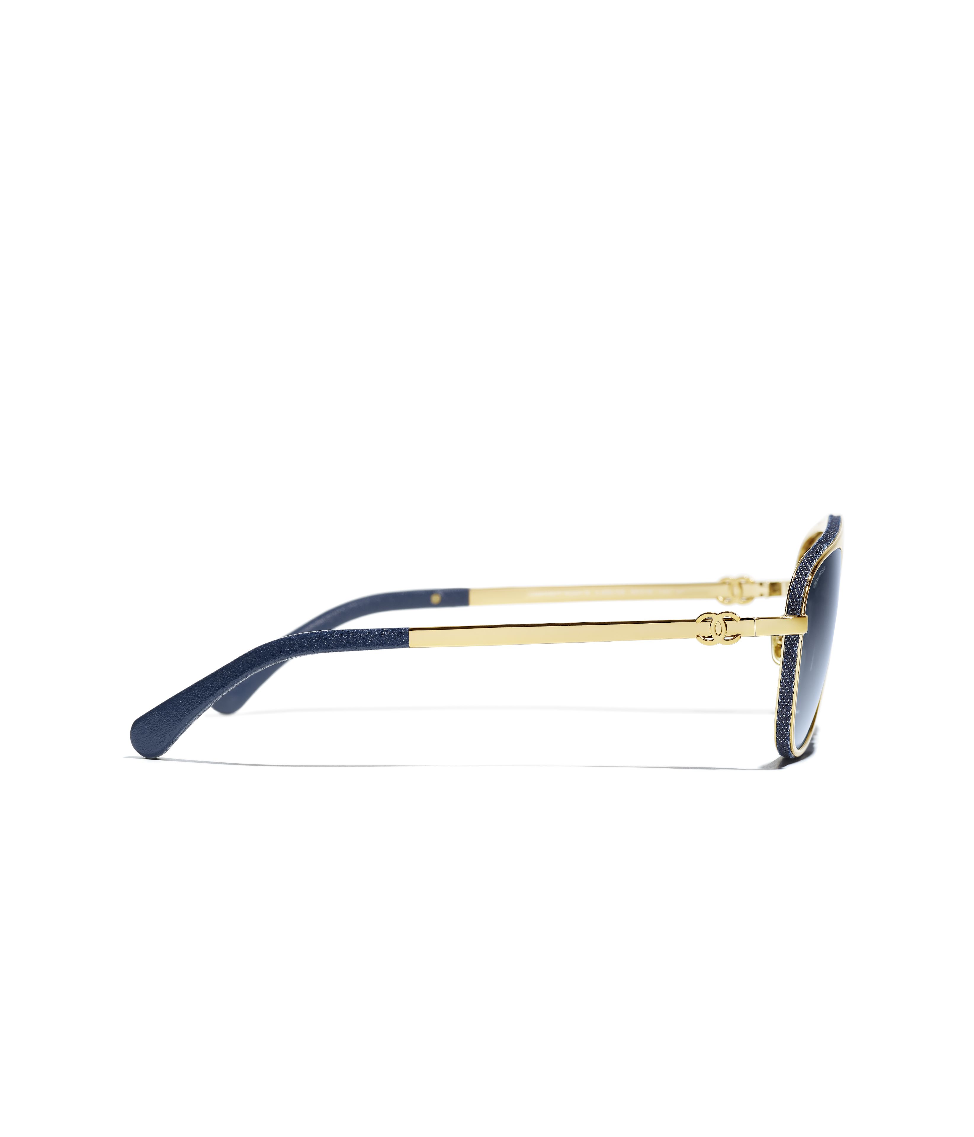 CHANEL Sunglasses: Pilot Sunglasses, metal, calfskin & denim