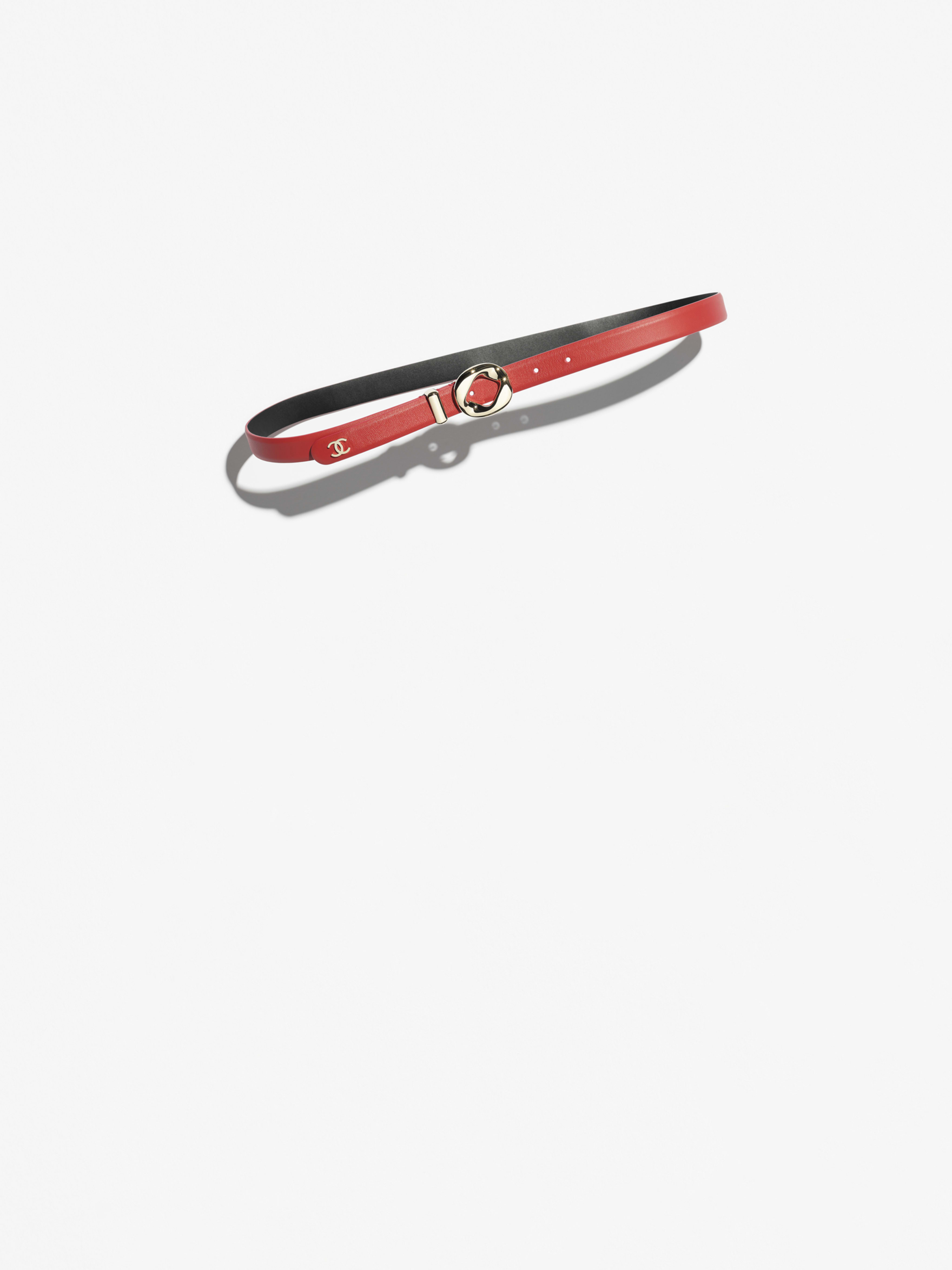 レザー ベルト - カーフスキン、レッド & ライトゴールド