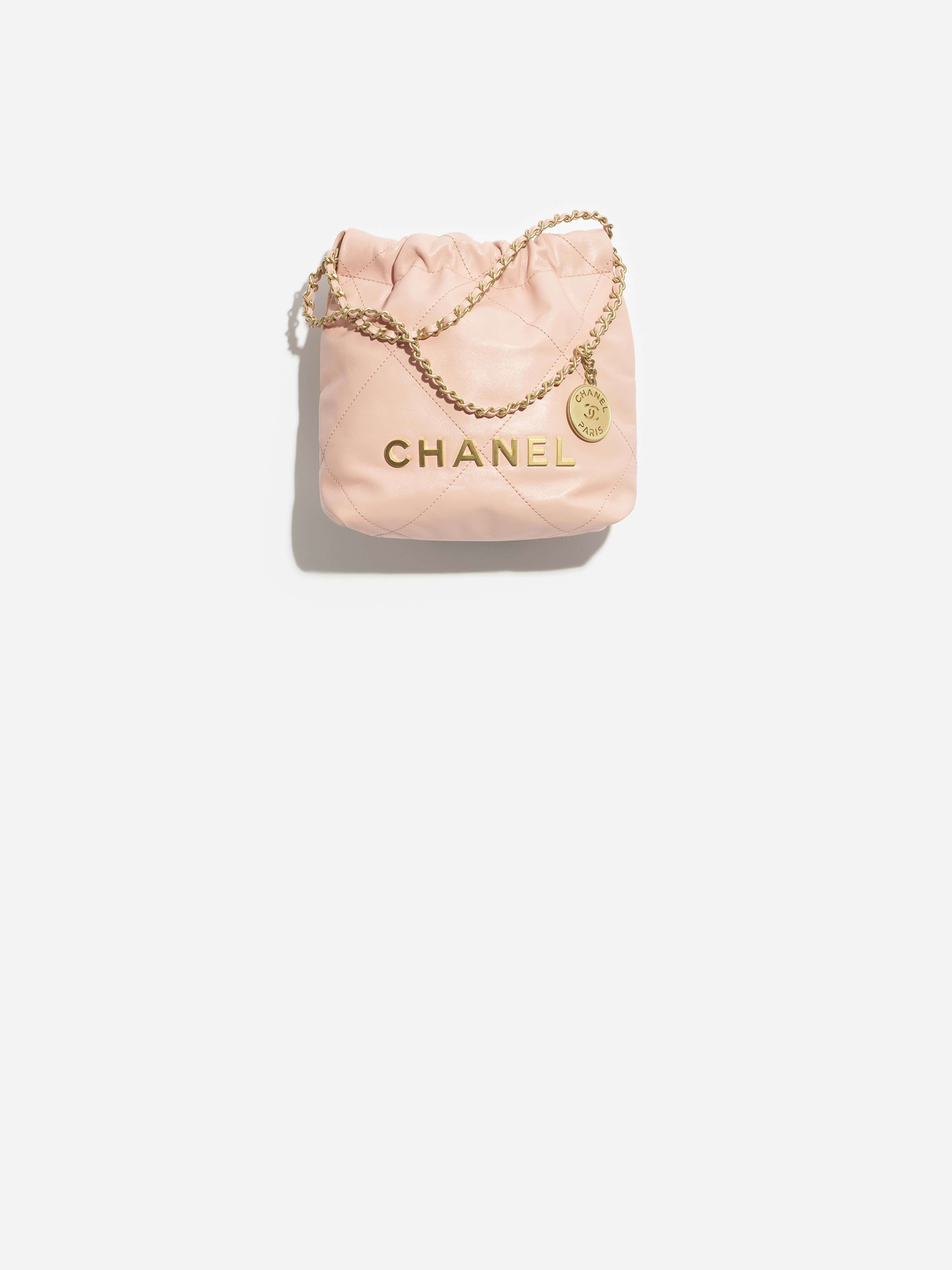 Chanel 22 ミニ ハンドバッグ、シャイニー カーフスキン 、ピンク