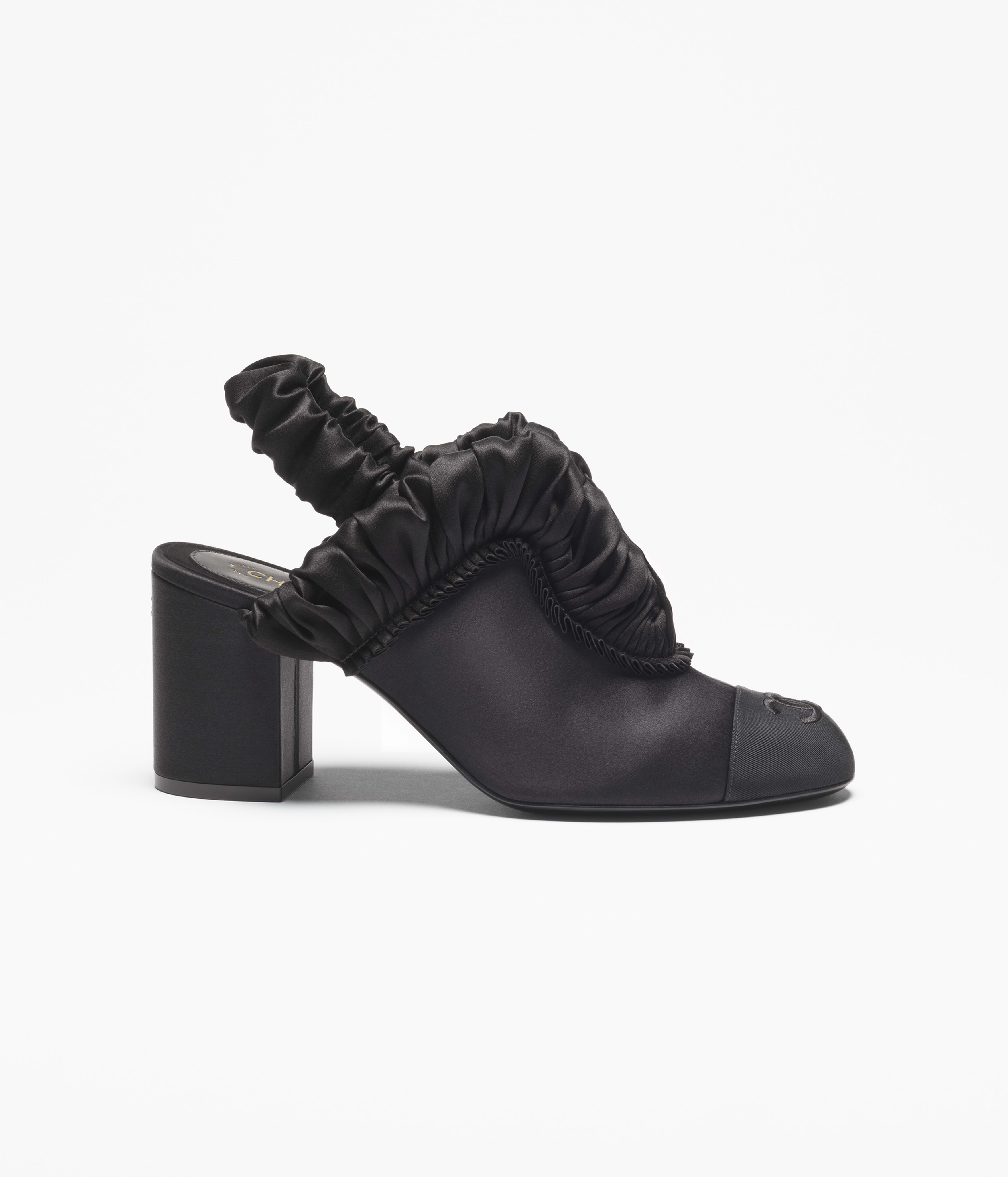 スリングバック シューズ - シルク サテン & グログラン、ブラック