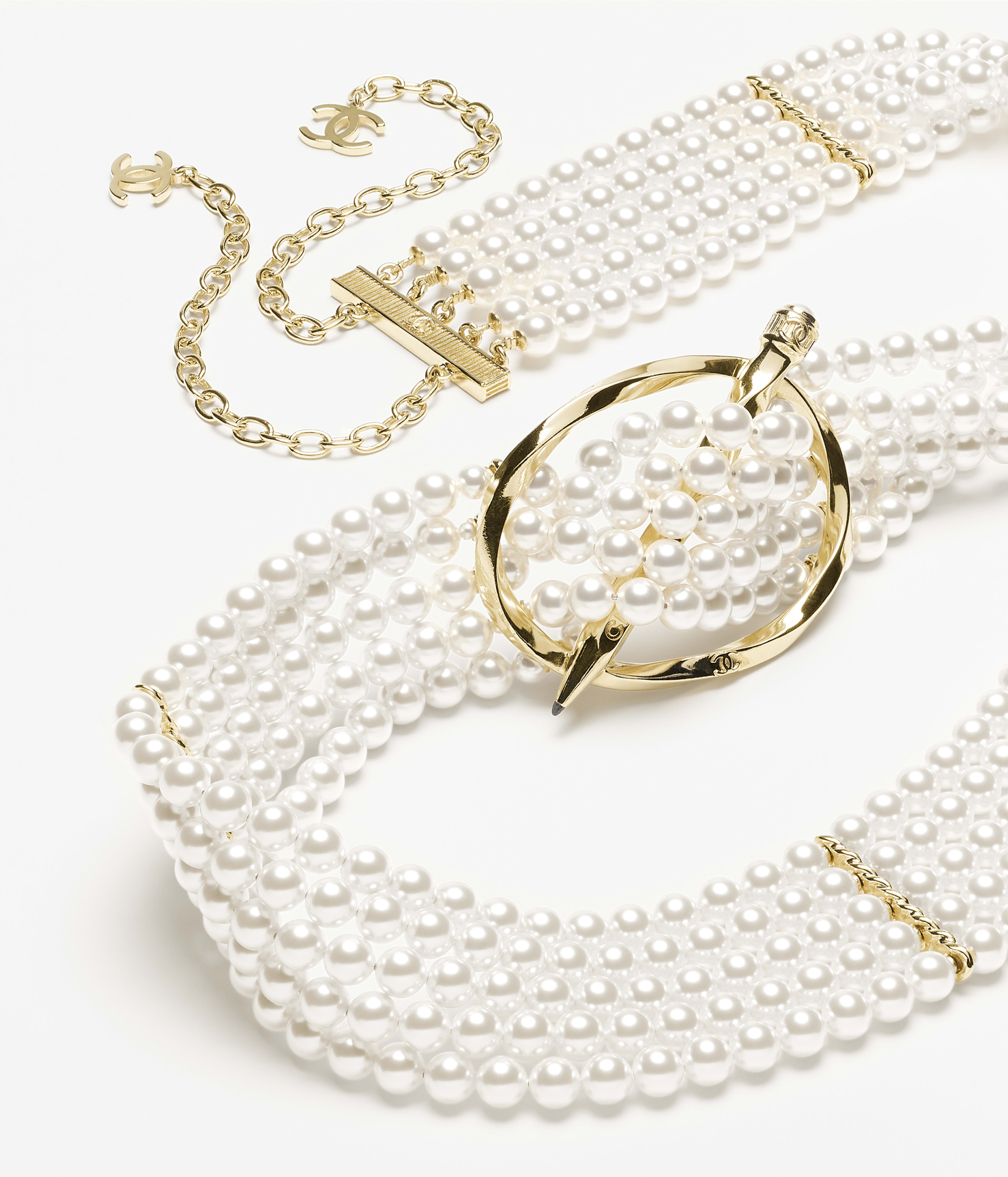 チェーンベルト - コスチューム パール & レジン、ゴールド、ホワイト