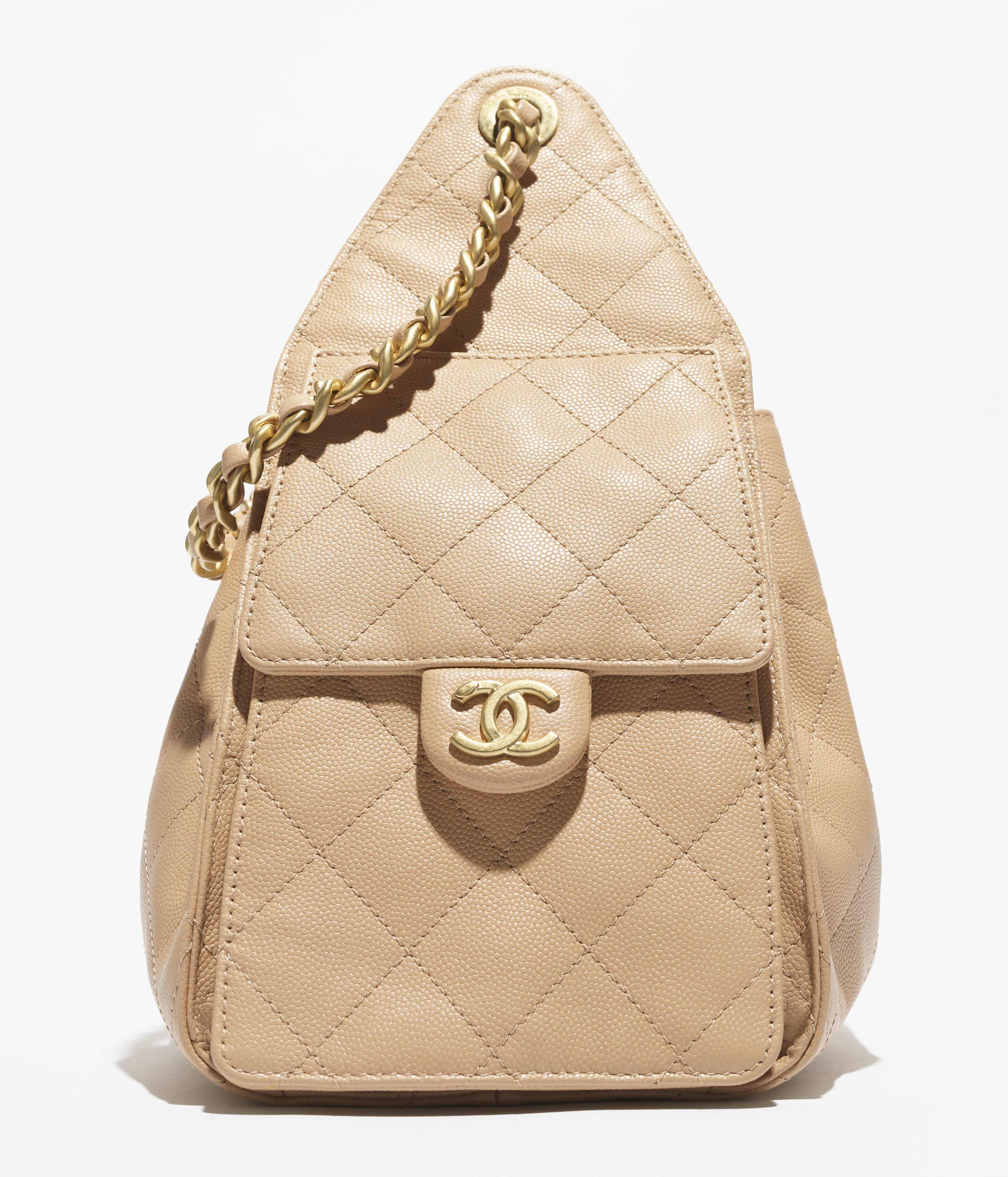 Chanel 25 スモール ハンドバッグ、グレインド カーフスキン、ベージュ