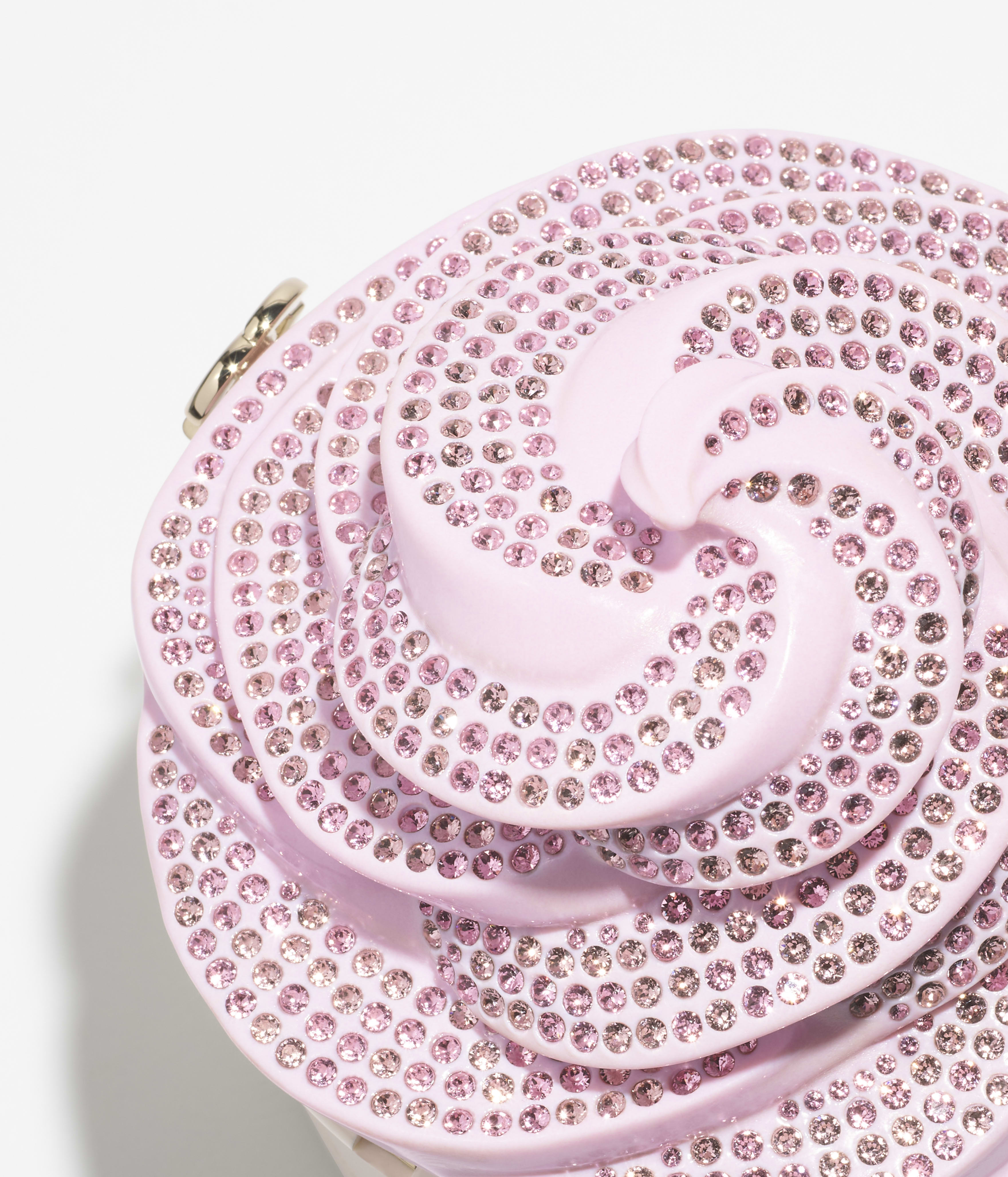 Ice cream minaudiere, Plexi, strass & gold-tone metal, white, pink