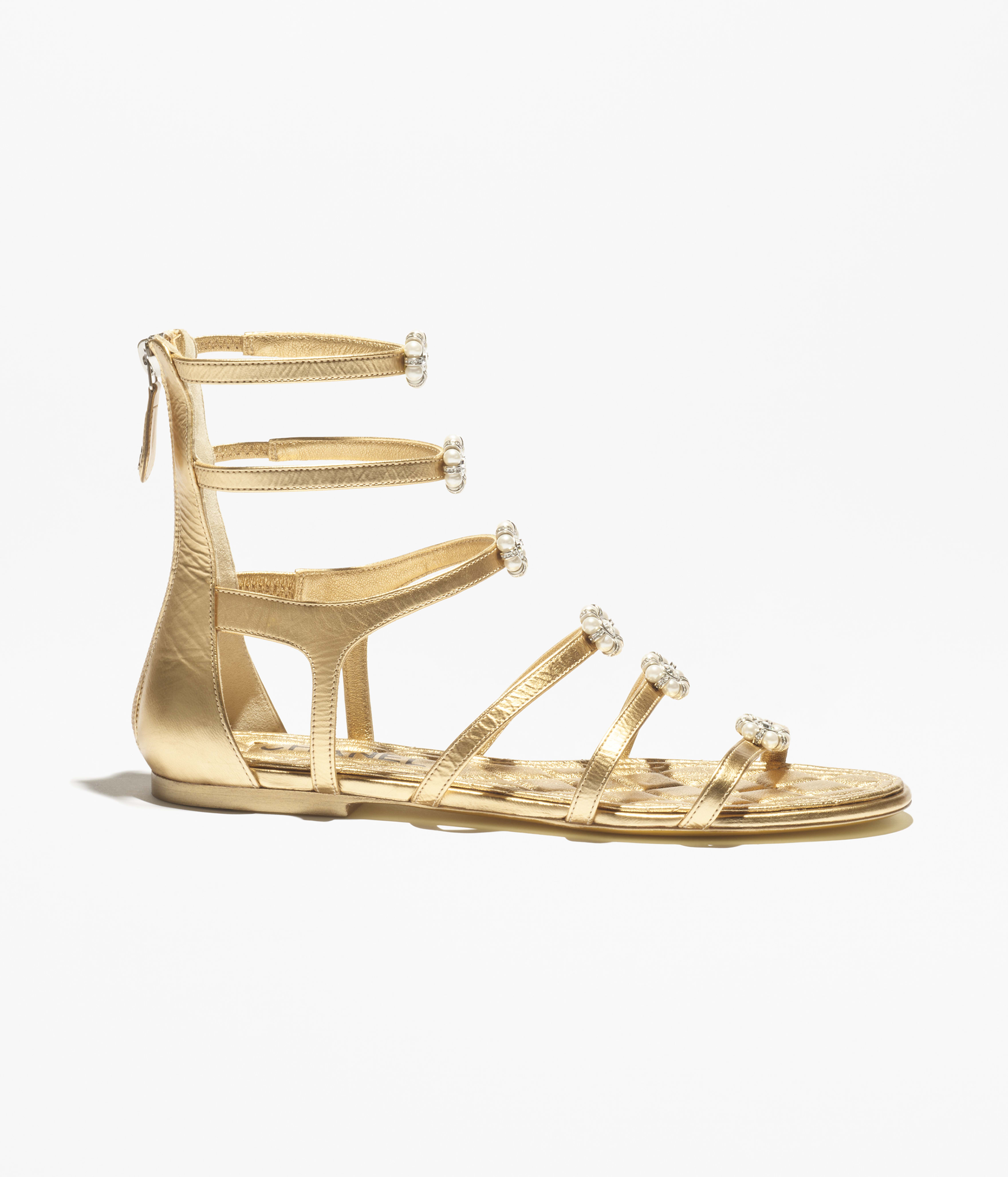 サンダル - ラミネート ラムスキン、ダークゴールド — ファッション