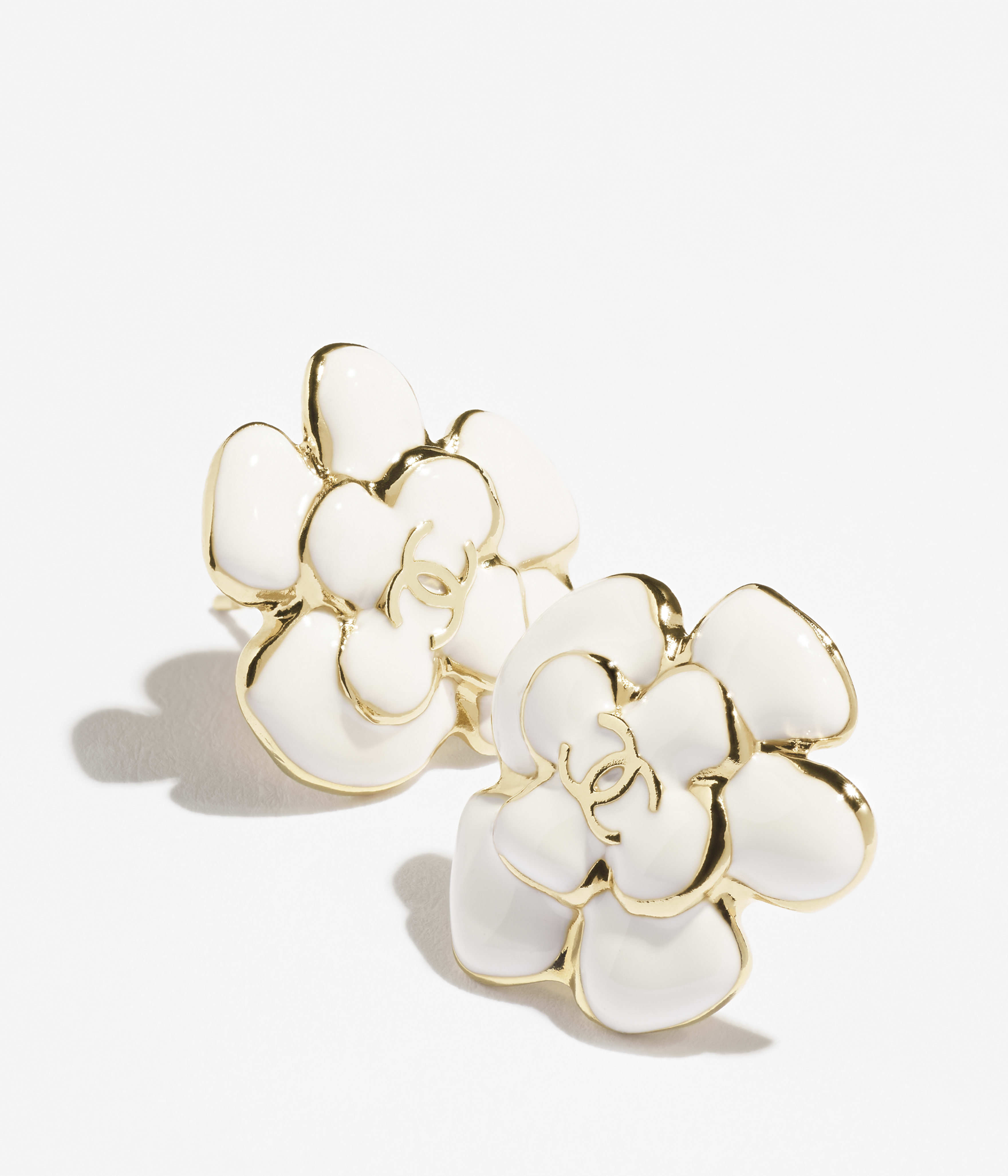 ピアス - メタル & レジン、ゴールド & ホワイト — ファッション