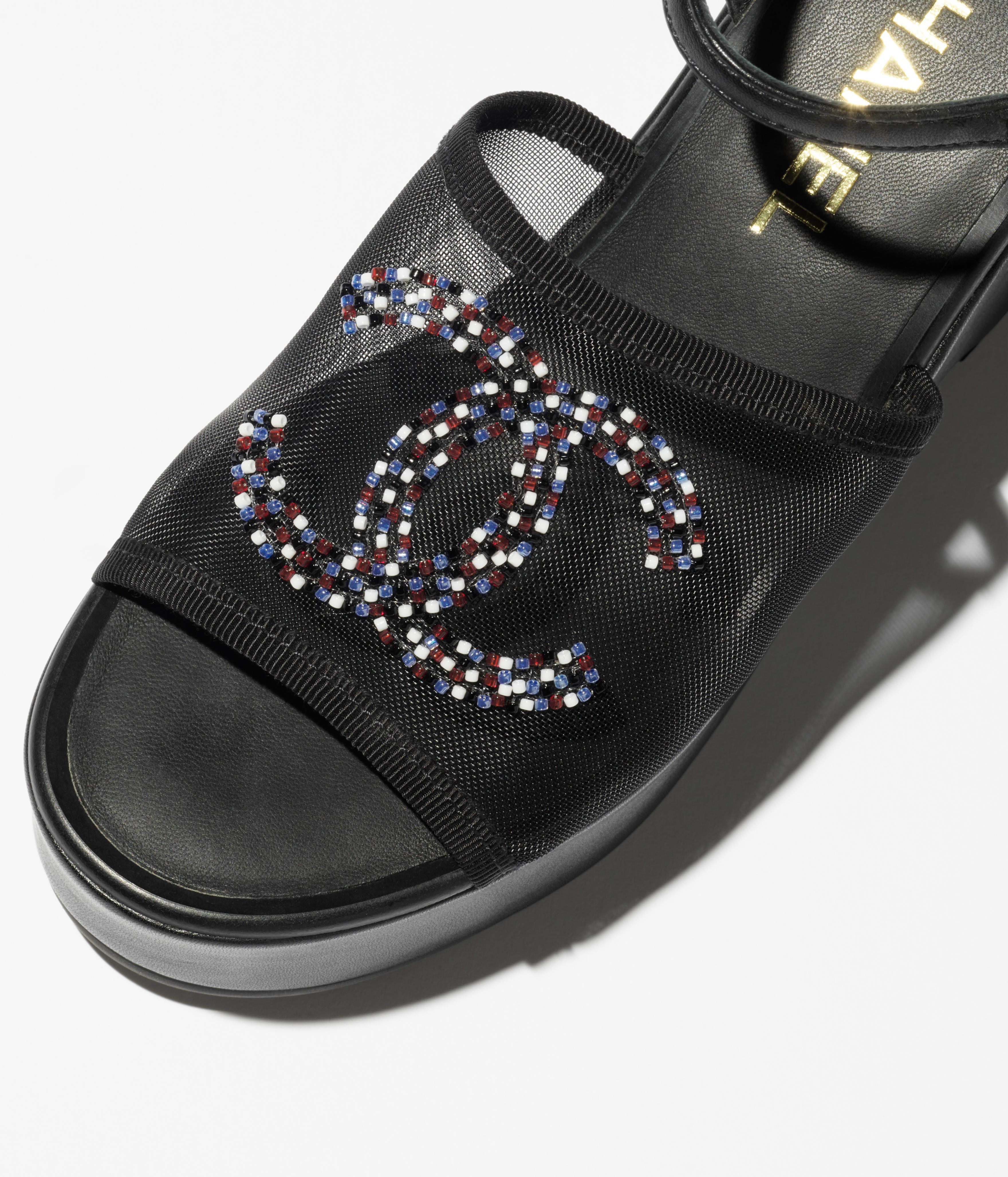 サンダル - メッシュ & ビーズ、ブラック — ファッション | CHANEL