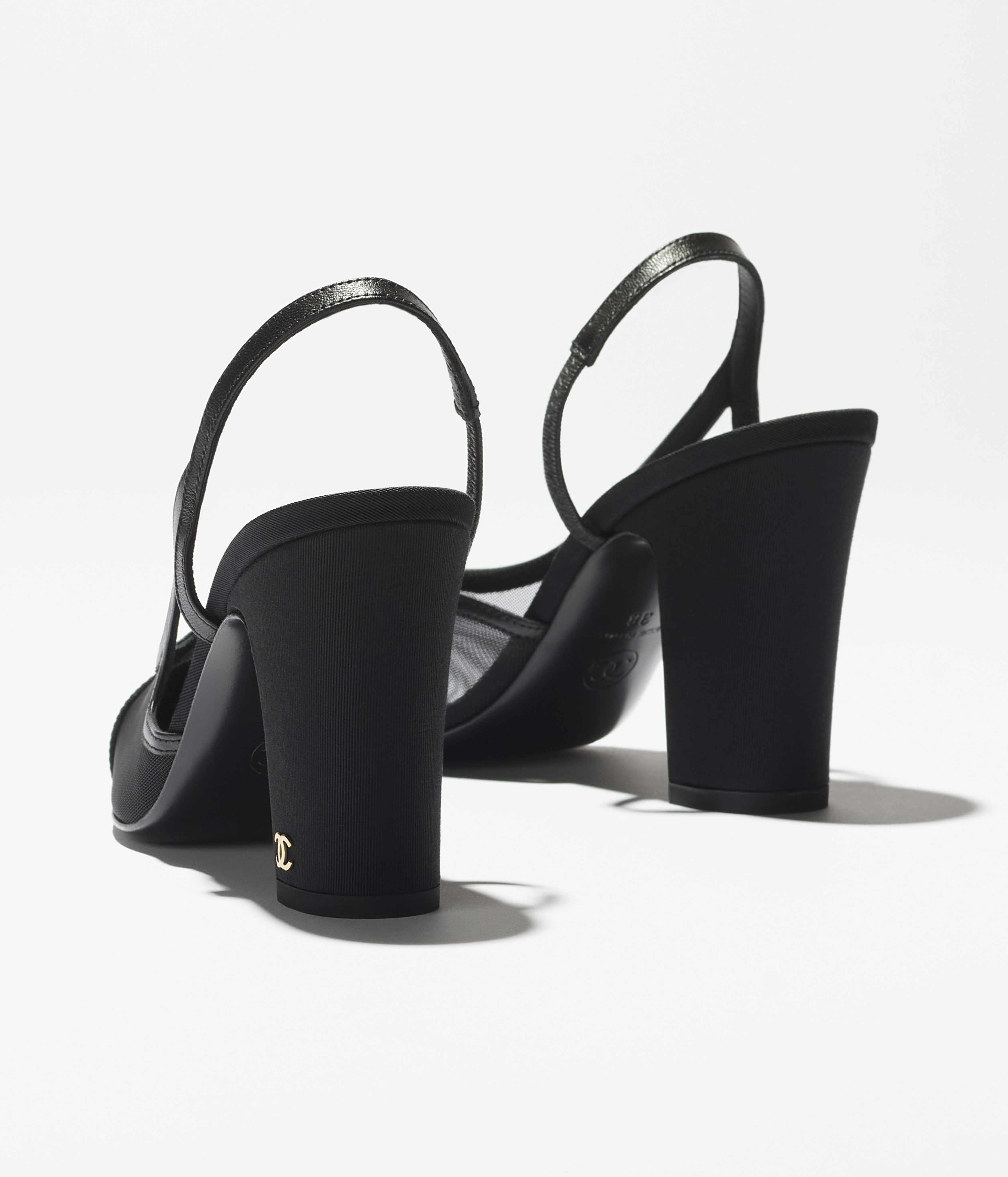 スリングバック シューズ - メッシュ & グログラン、ブラック