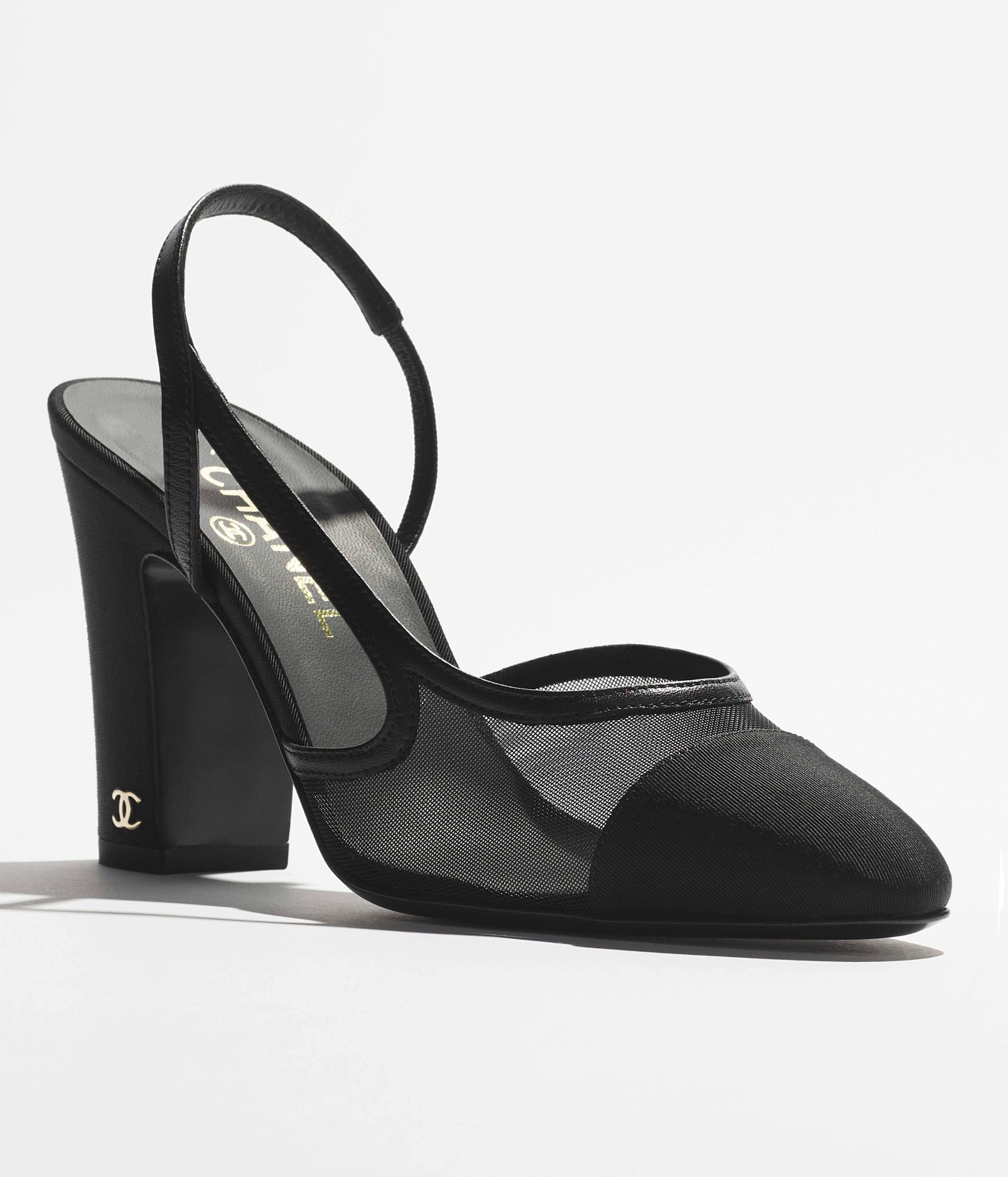 スリングバック シューズ - メッシュ & グログラン、ブラック