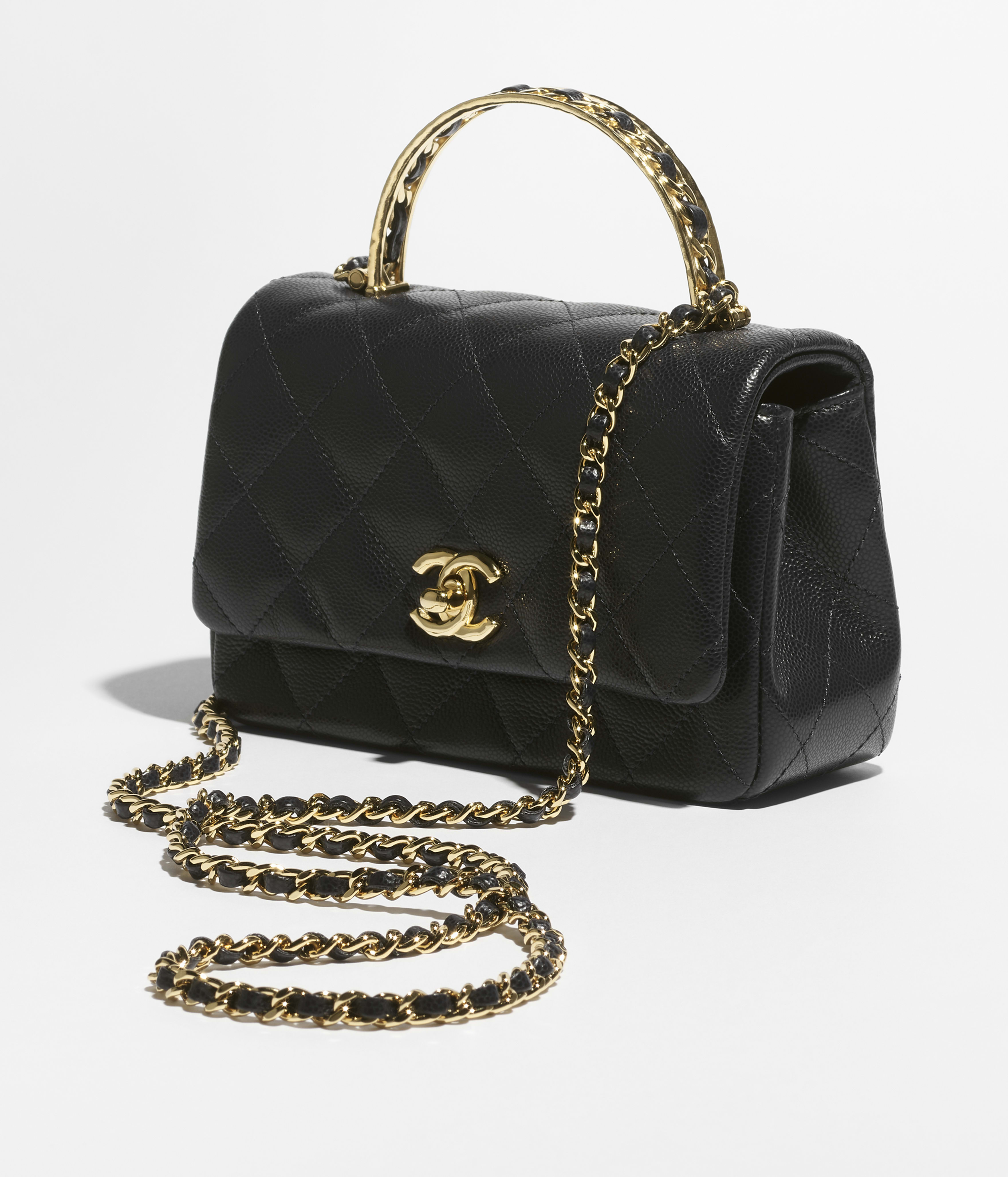 トップハンドル ミニ フラップ バッグ、シャイニー グレインド カーフ