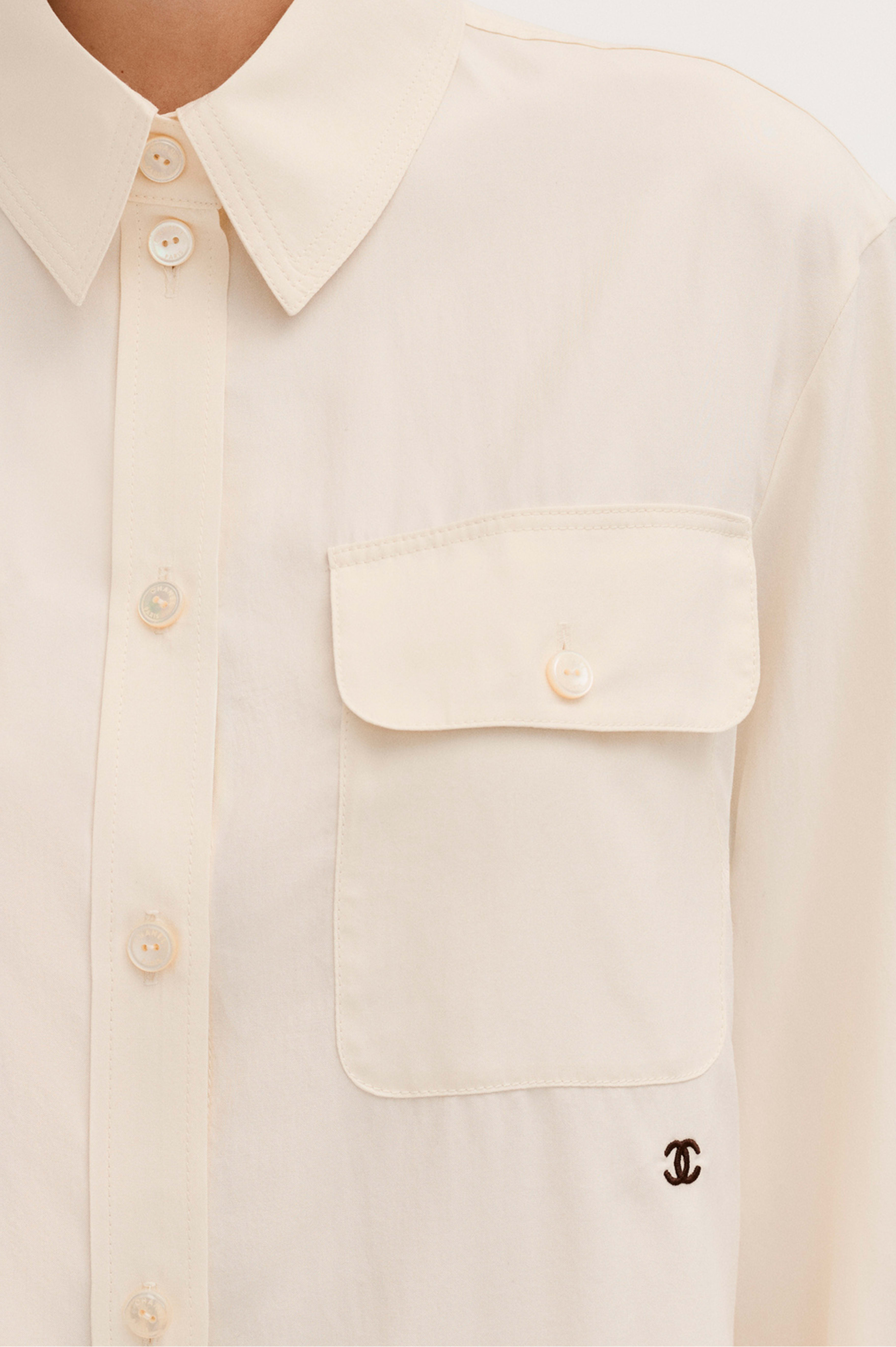 ロングスリーブ シャツ - シルク キャンバス、ライトイエロー