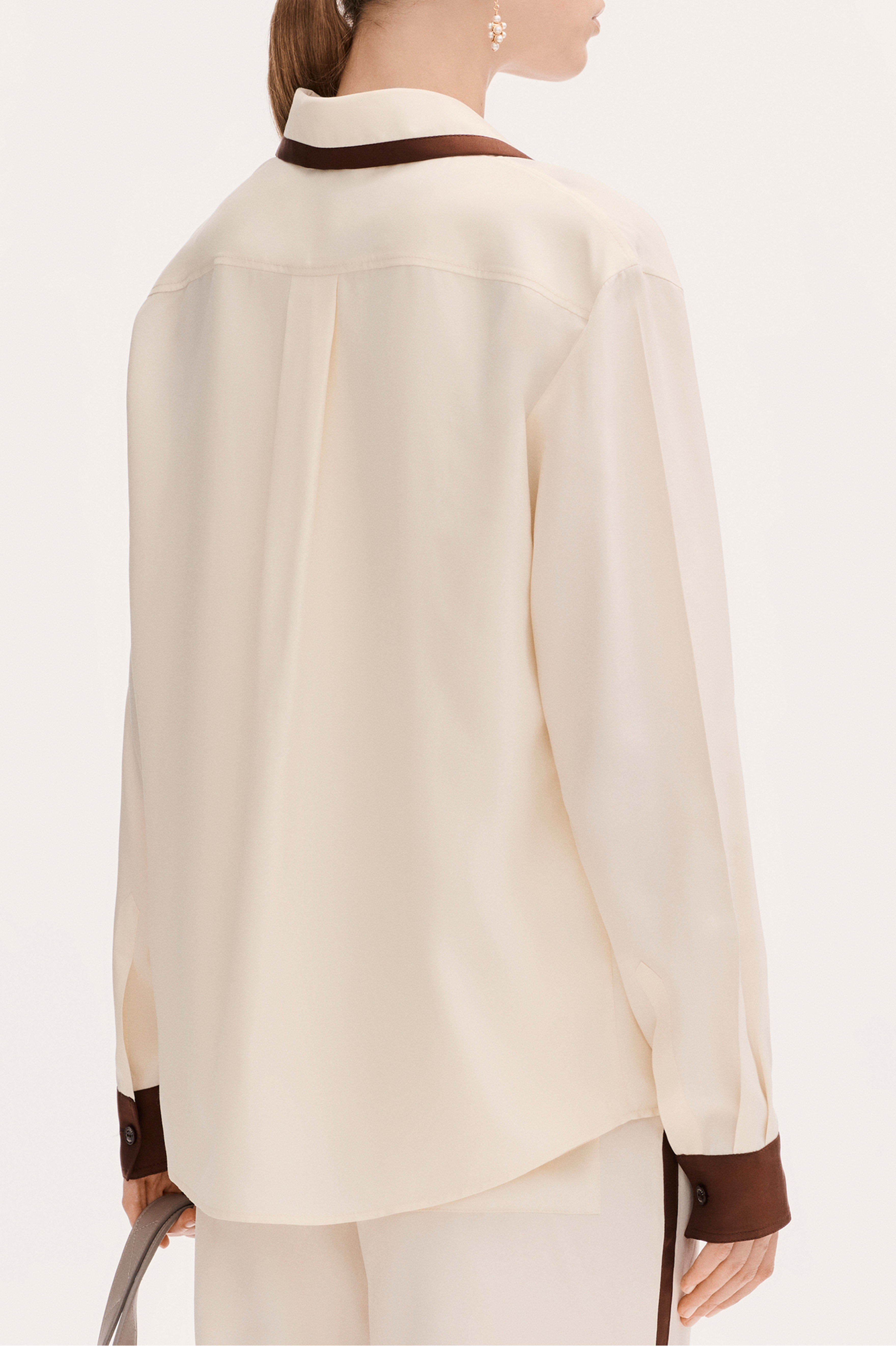 ロングスリーブ シャツ - シルク キャンバス、ライトイエロー & バー